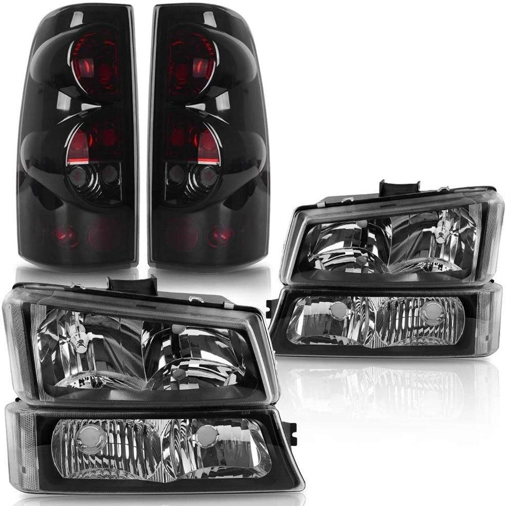2003-2006 Chevy Silverado 1500 2500 2500HD Headlight + Smoke Tail Light Pair
