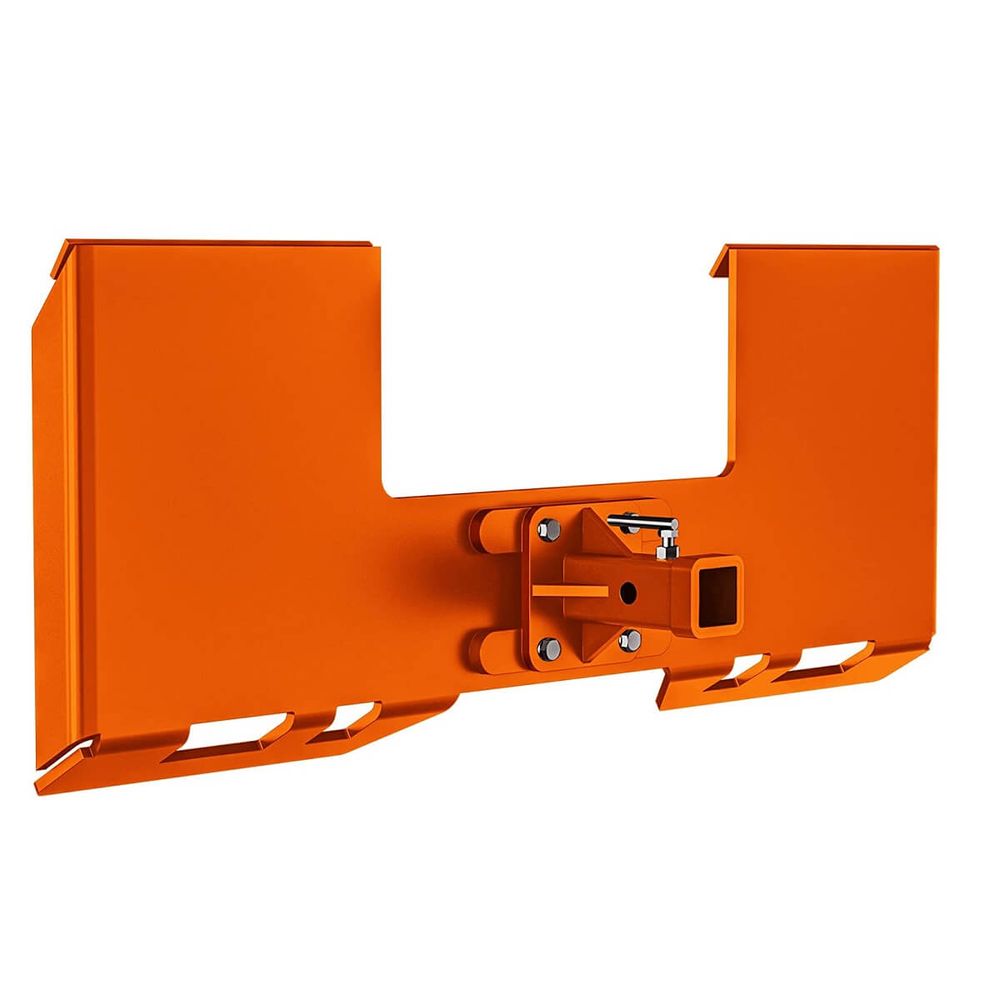 Skid Steer 3/8" Thick Mount Plate with 2" Removable Trailer Hitch Receiver, Orange