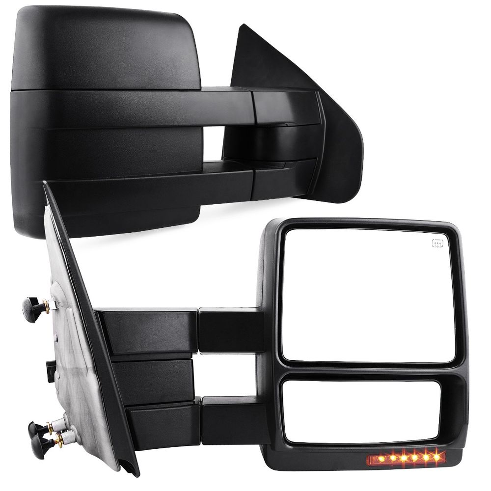 Pair Power Heated Tow Mirrors For 07-14 Ford F150 Pickup LED Turn Signal Puddle