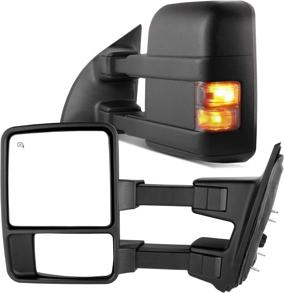 Towing Mirrors Compatible with 1999-2007 Ford F250 F350 F450 F550 Super Duty, 2001-2005 Excursion Extendable Power Heated with Smoke Signal Light Side Mirrors Pair