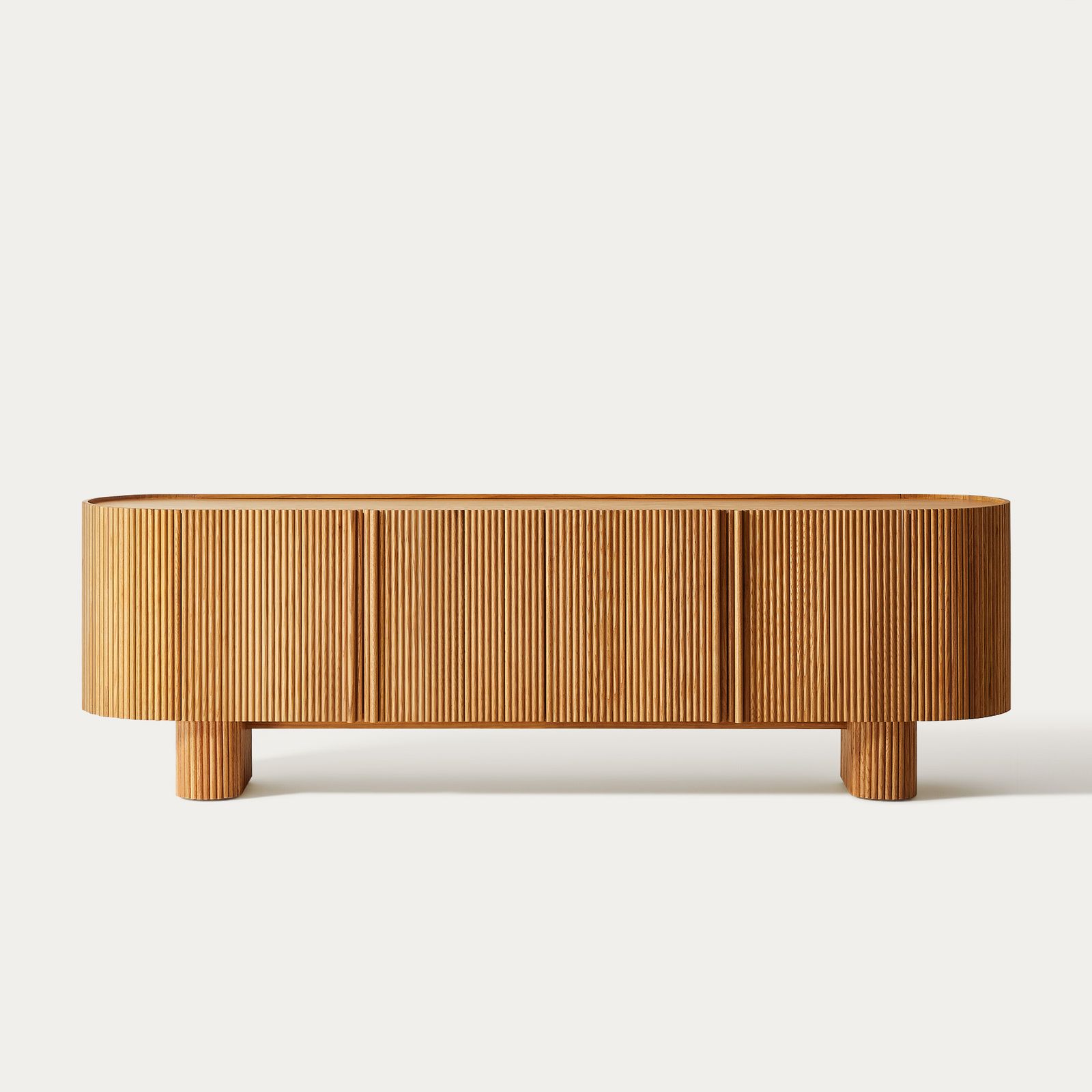 Marisol 84 inch Natural Oval Oak TV Stand with Adjustable Shelves