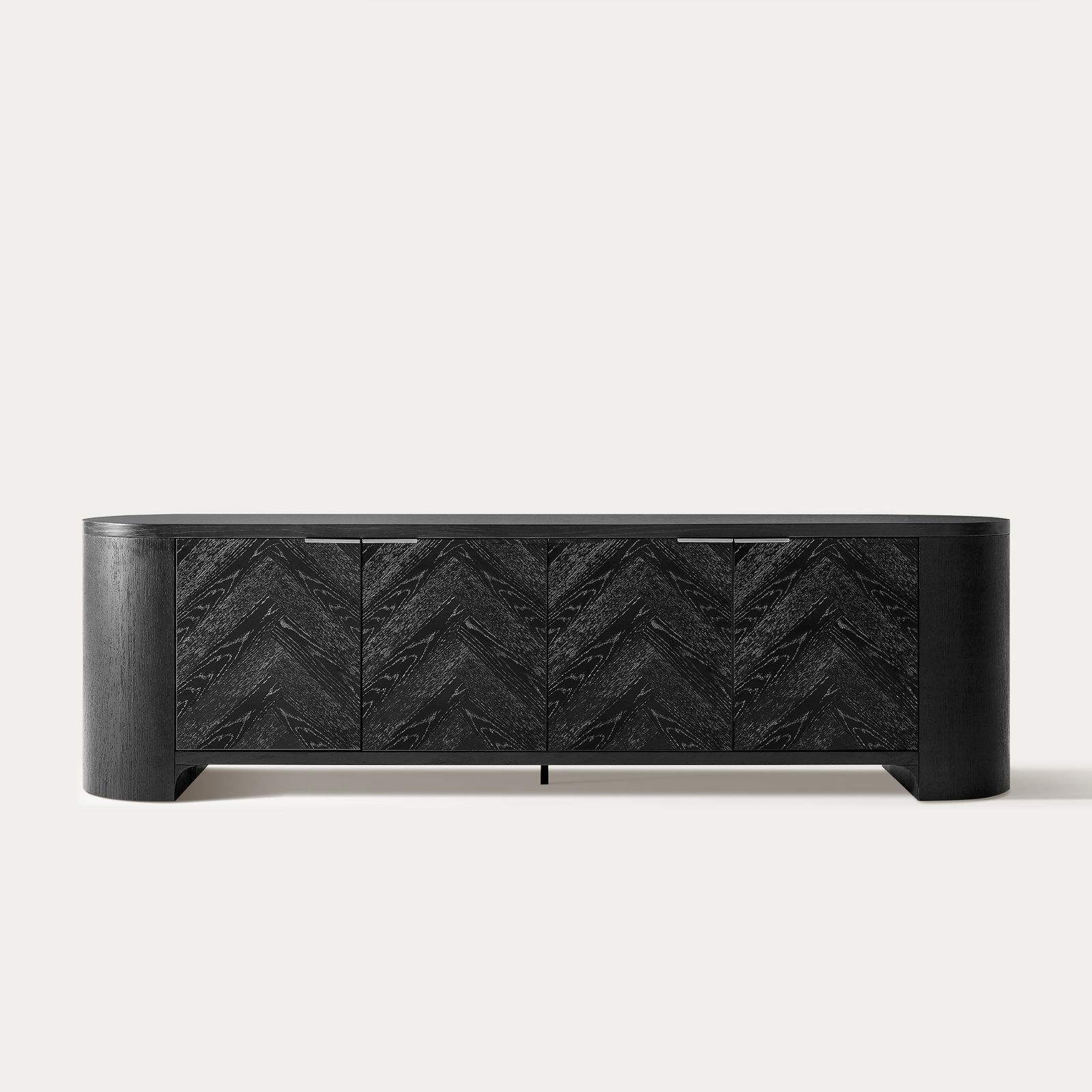 Fiske 84 inch Black Chevron Solid Oak TV Stand | HERNEST