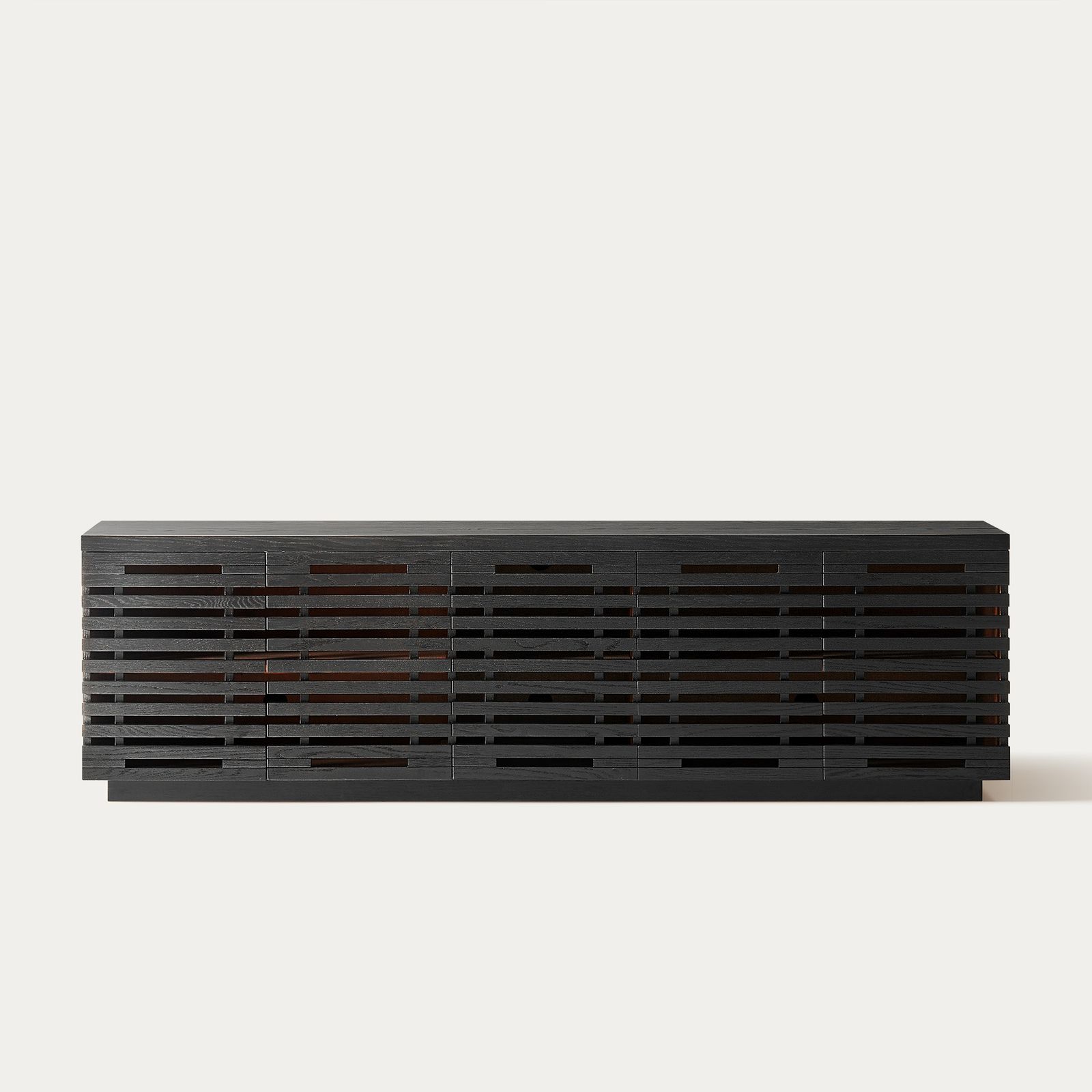 Ingrid 84 inch Black Solid Oak Slatted TV Stand | HERNEST