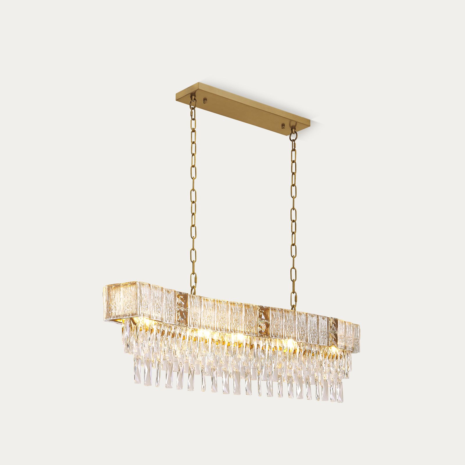 43 inch rectangle waterfall crystal chandelier modern style golden