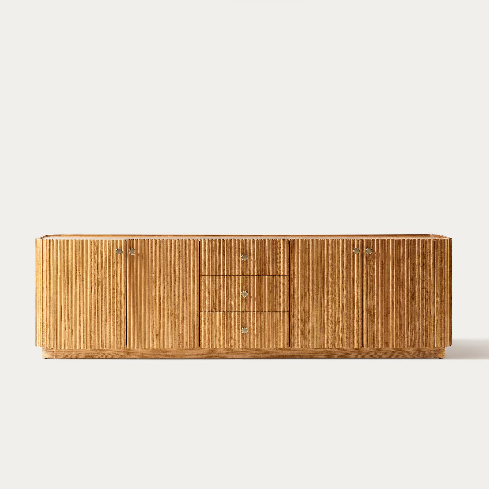 Skimra​ 84 inch Fluted Solid Oak TV Stand with 3 Drawers and