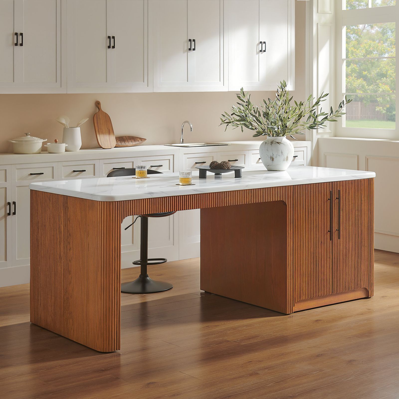 noa　unico WYTHE kitchen counter Sienna Rustic Lodge White Marble Reclaimed Wood Extendable Kitchen