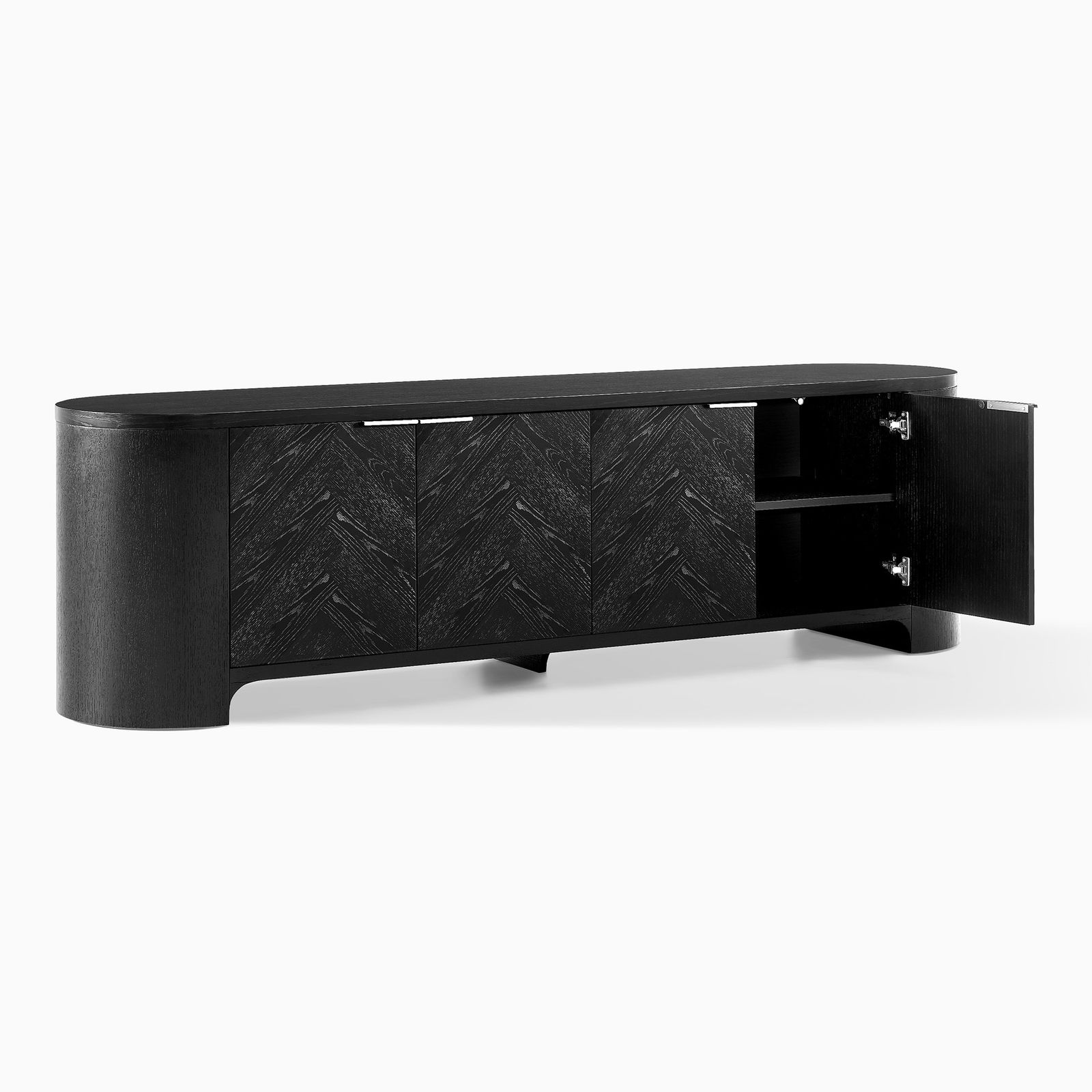 In the Woods...ブラックメタル　blackl Fiske 84 inch Black Chevron Solid Oak TV Stand | HERNEST
