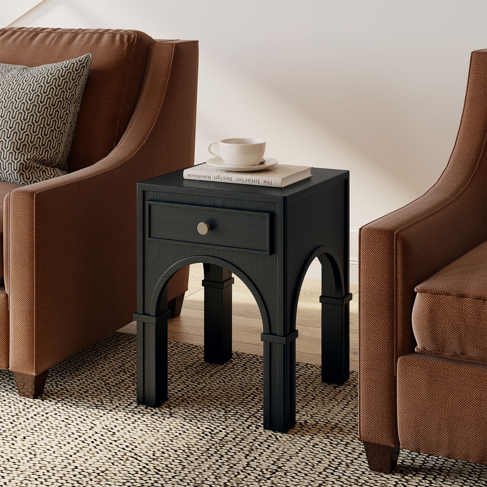Solvind 18 inch Black Solid Oak Side Table | HERNEST
