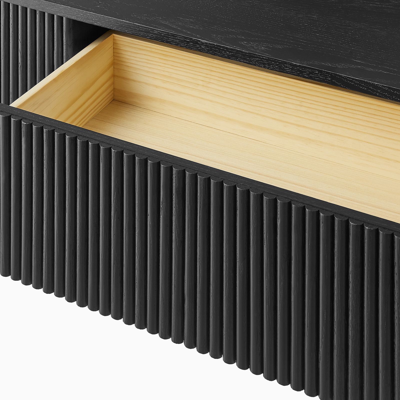 Marisol 55 Inch Black Oak Coffee Table with Drawers | HERNEST