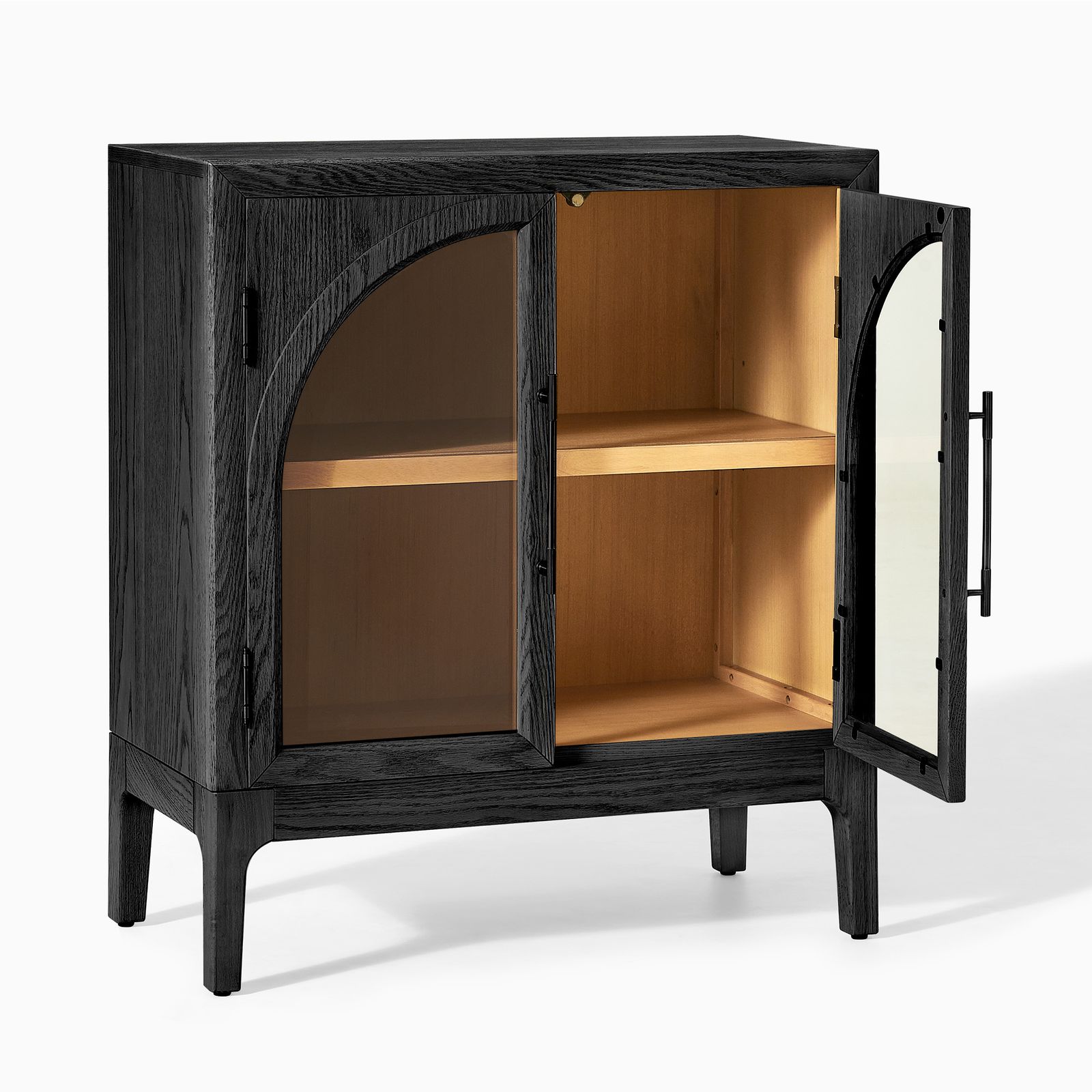 Valborg 31 inch Black Oak Cabinet with Arched Doors and Solid Wood