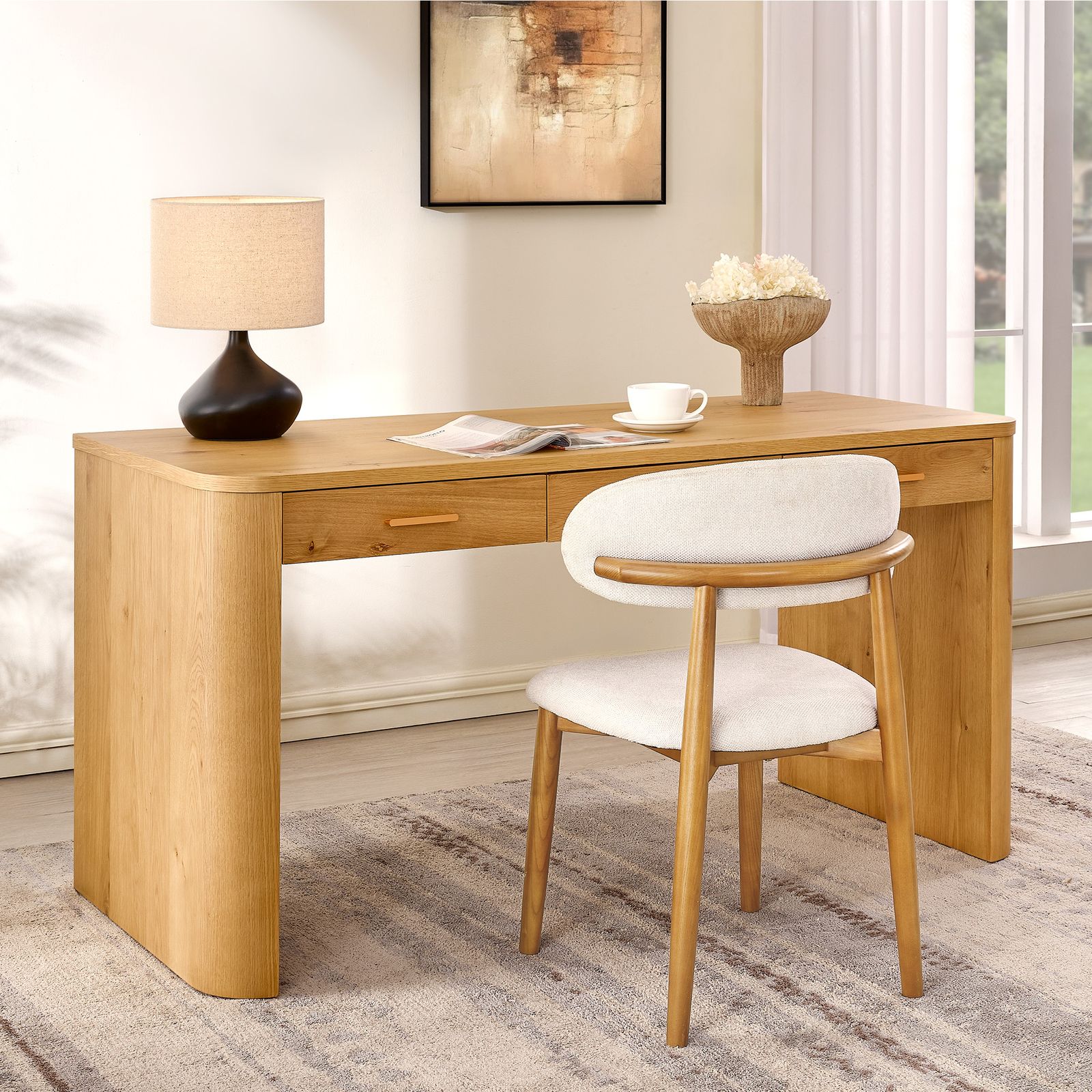 Himmel 60 Inch Modern Solid Wood Office Desk with 3 Storage