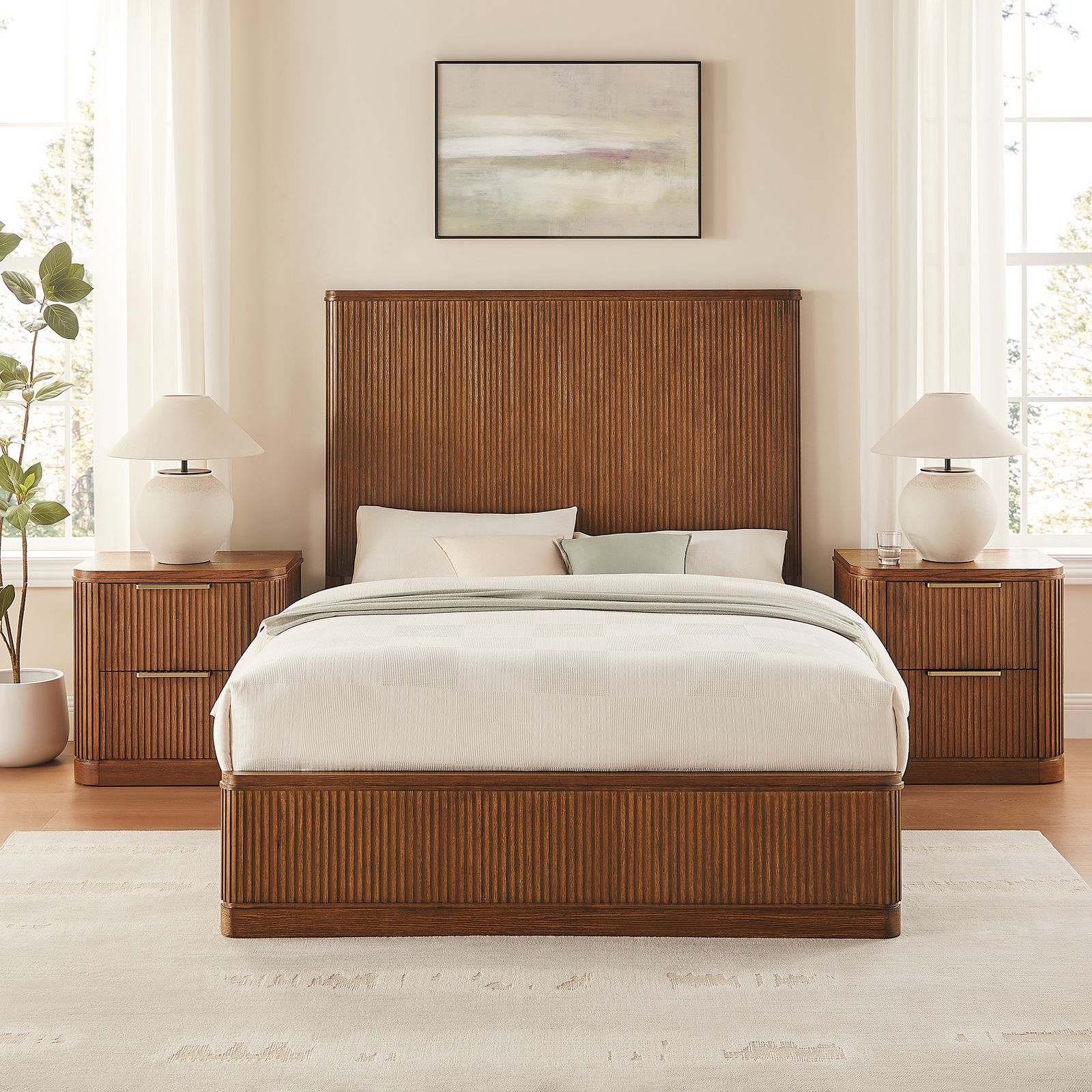 Finnley 26 Inch Fluted Nightstand in Warm Brown Poplar Wood | HERNEST