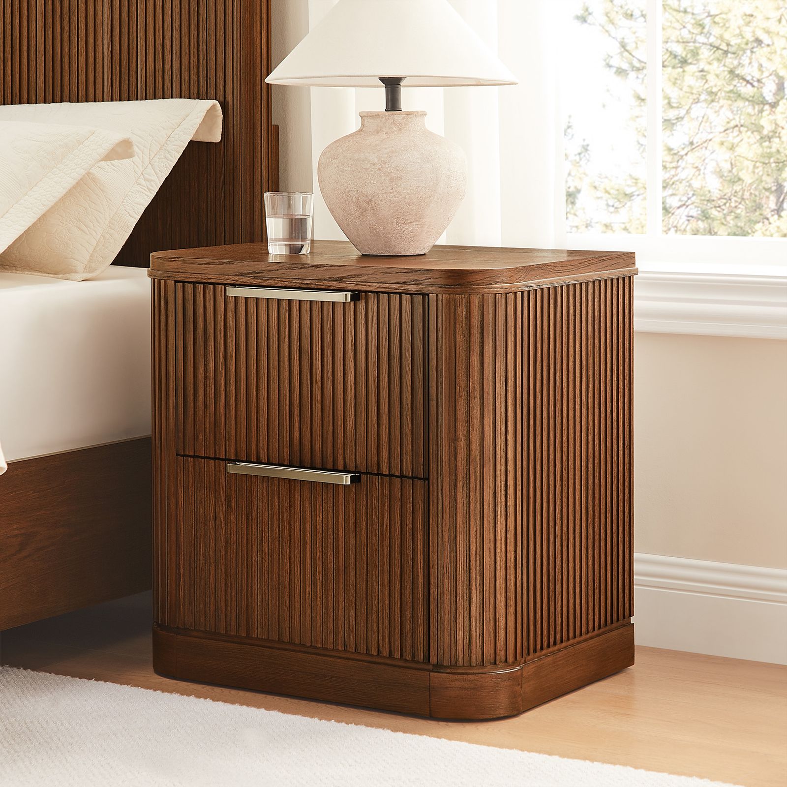 Finnley 26 inch Fluted Wooden 2-Drawer Nightstand | HERNEST