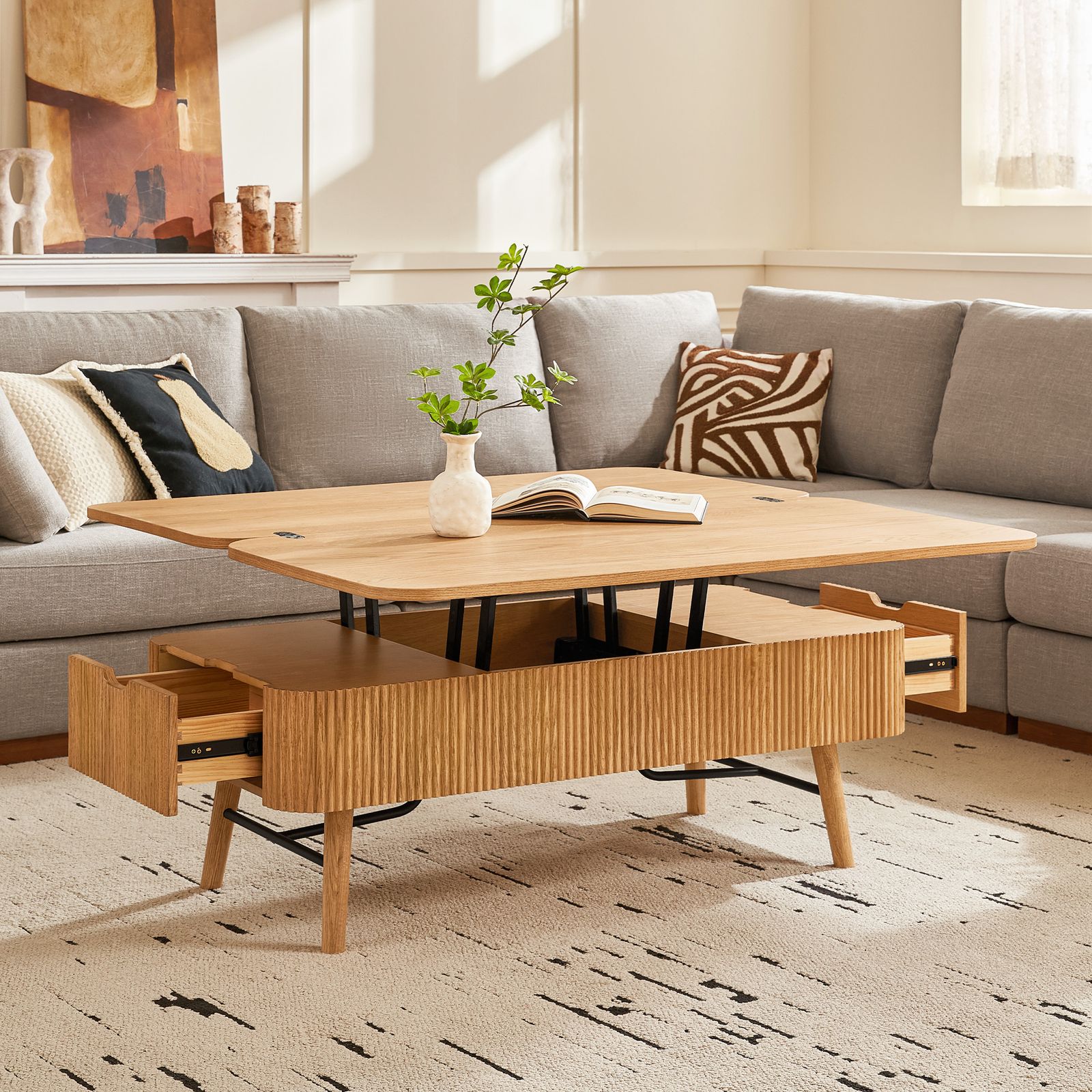 Magnus 47 inch Lift Top Wood Coffee Table with Natural Solid Wood