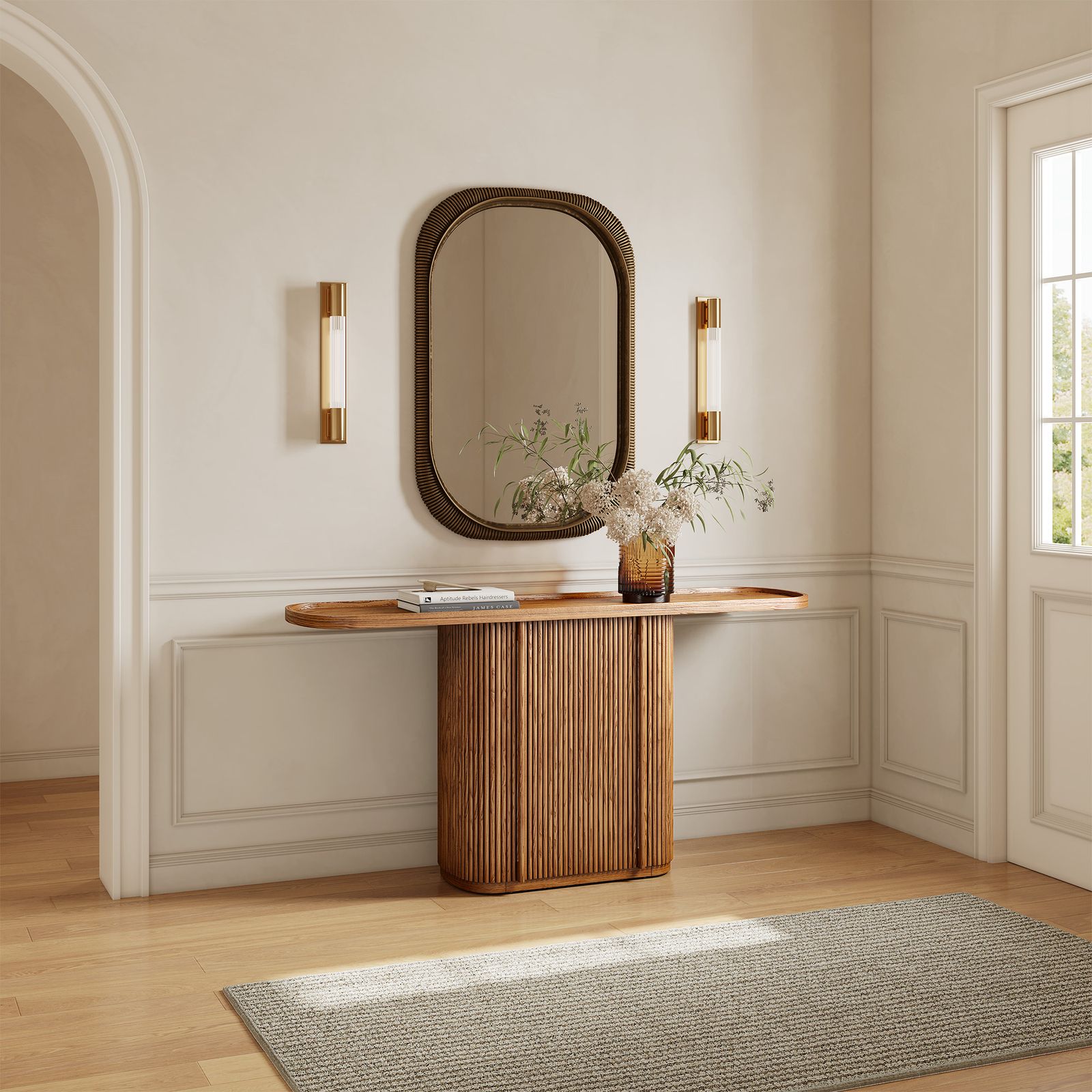 【Walker&Hall】 アールデコ　コンポート Art Deco Marisol 60 Inch Console Table With Storage in Brown Oak | Mid
