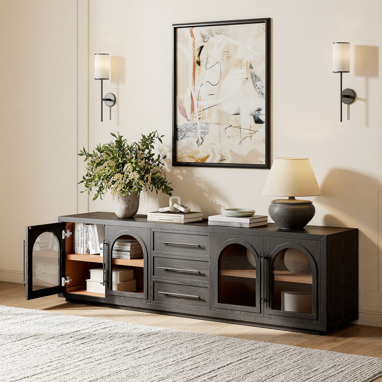 Lira 84 inch Black TV Stand with 3 Drawers and Storage | HERNEST