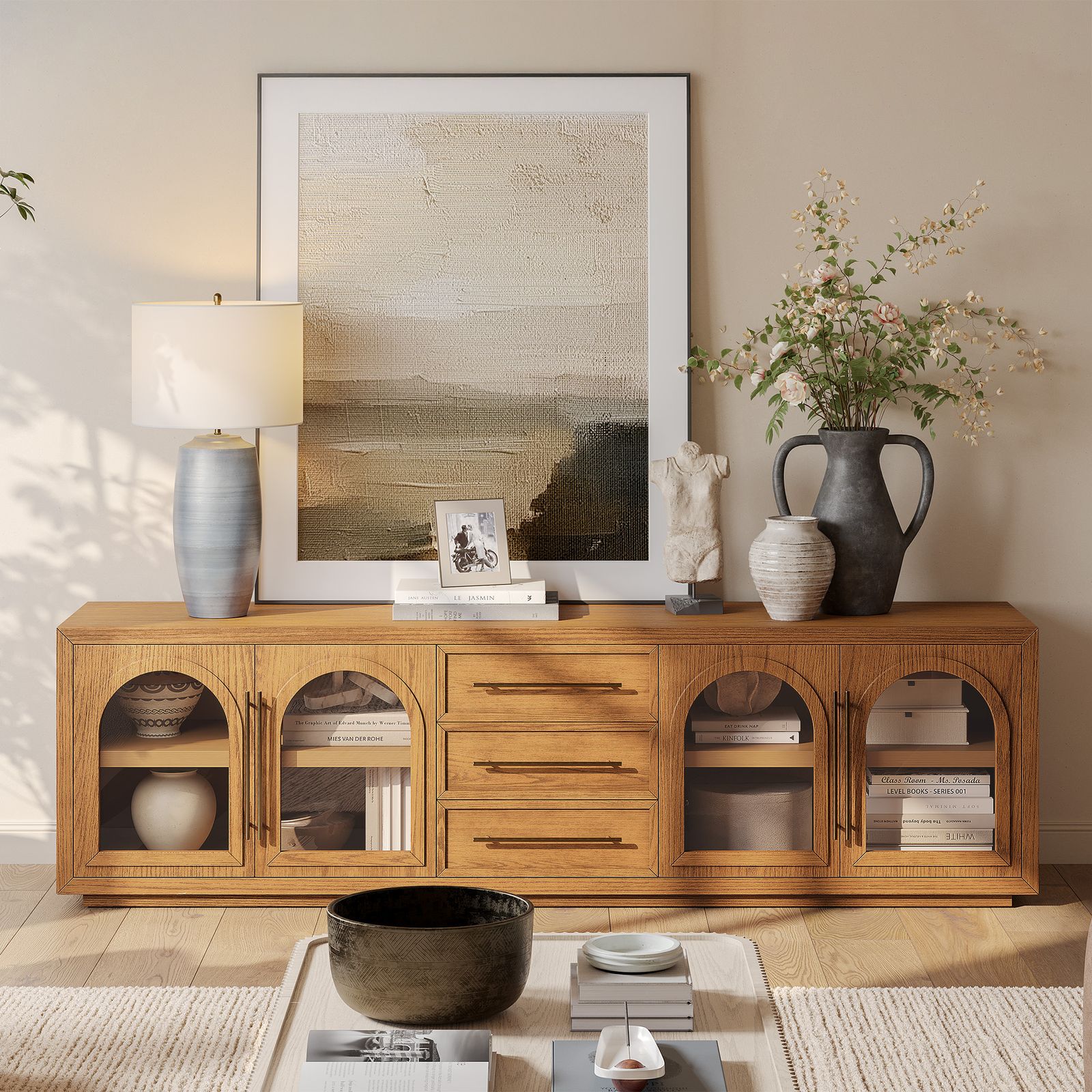 Afternoon Tea LIVING　チェスト Lira 84 inch Natural TV Stand with 3 Drawers and Storage | HERNEST