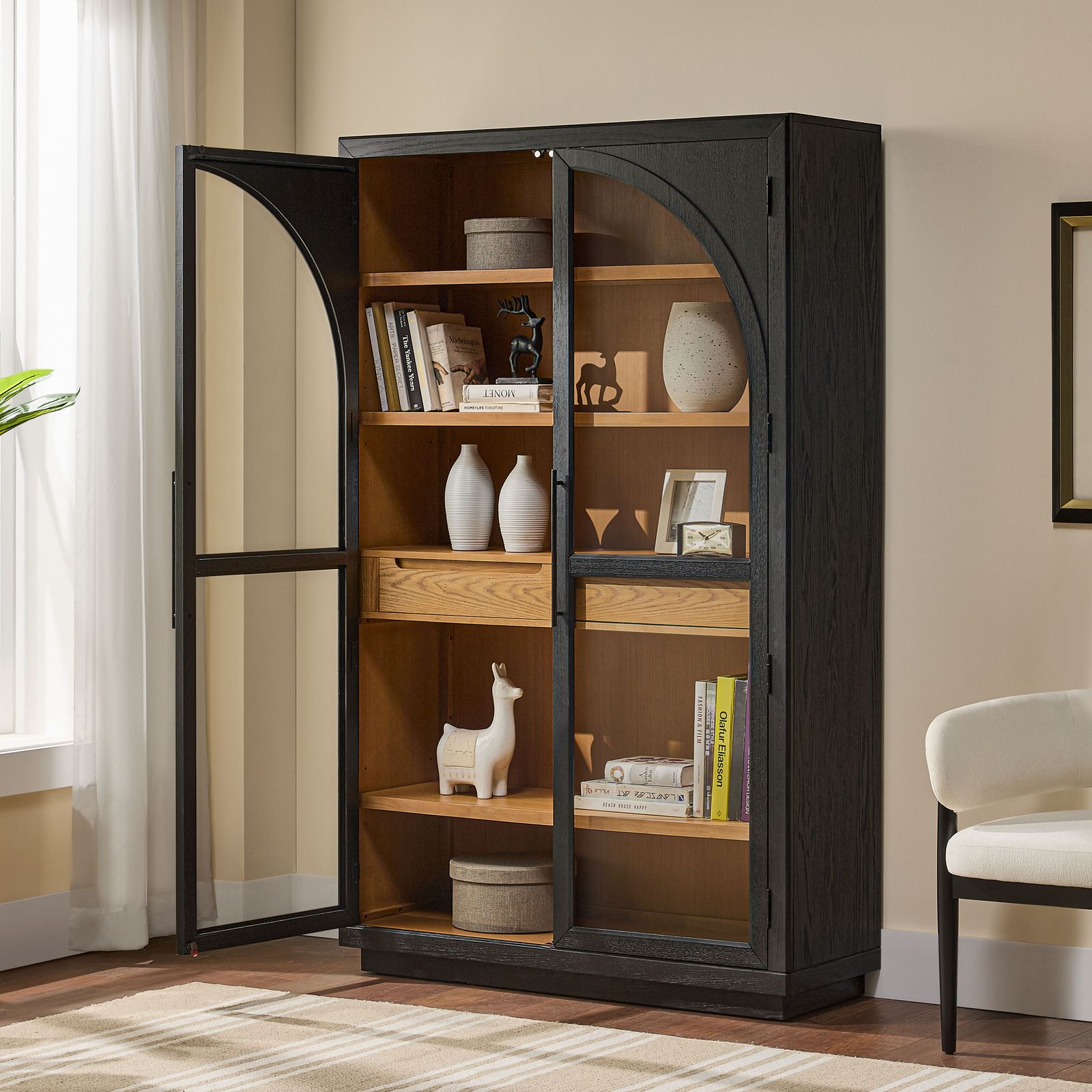 Valborg 174 inch Black Oak Storage Media Console Set with Storage
