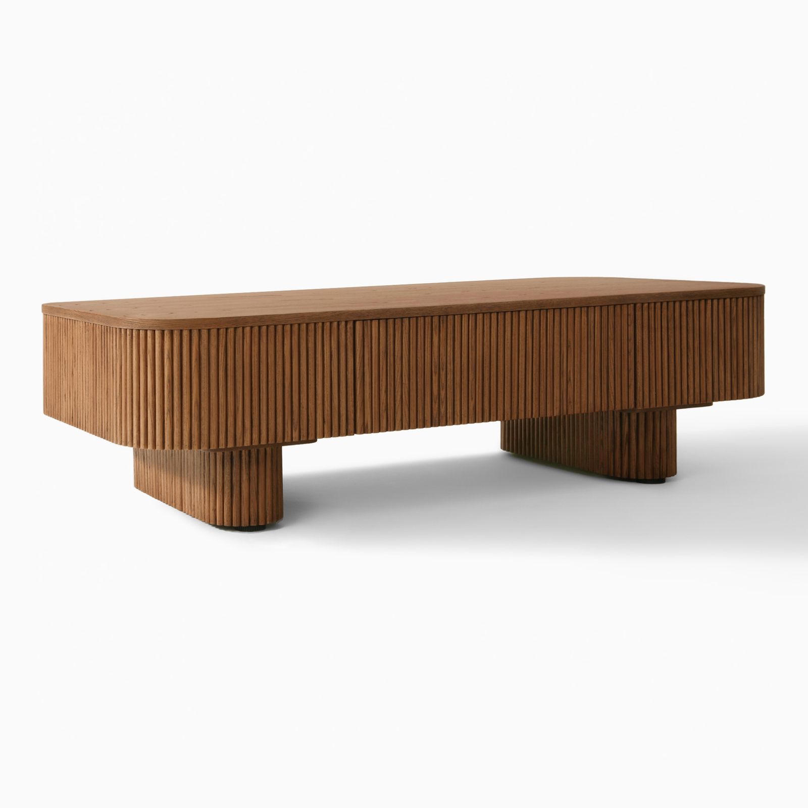 新品！Apero Wood Table LOWタイプ ブラウン 大幅再値引き！ Marisol 55 inch Warm Brown Fluted Oak Coffee Table with Drawers