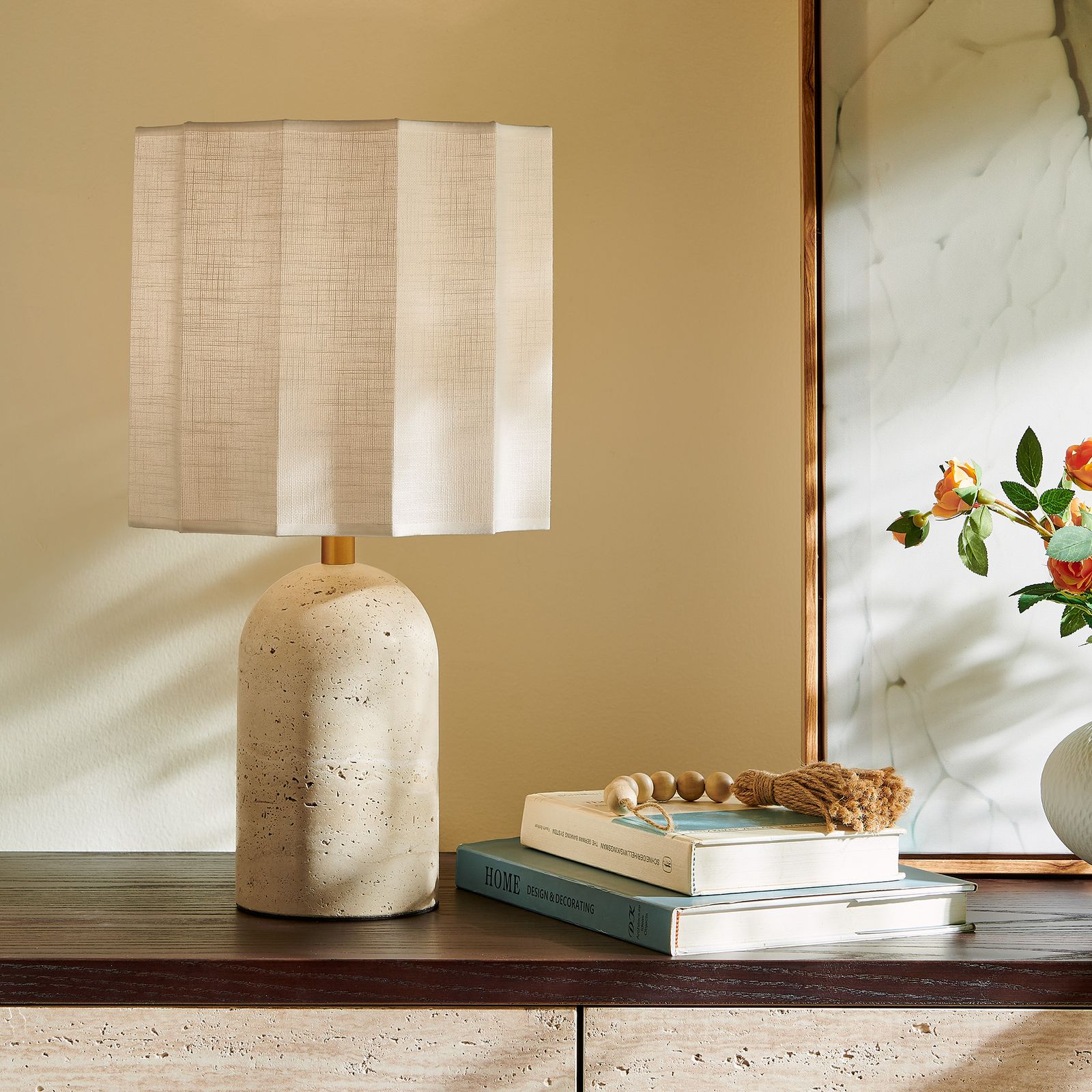 Kisco Travertine Table Lamp beige modern style for bedroom study