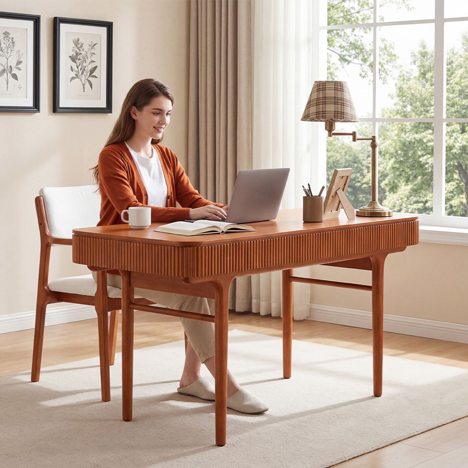 Lumina 59 inch Mid-century Modern Solid Wood Desk with 3 Storage