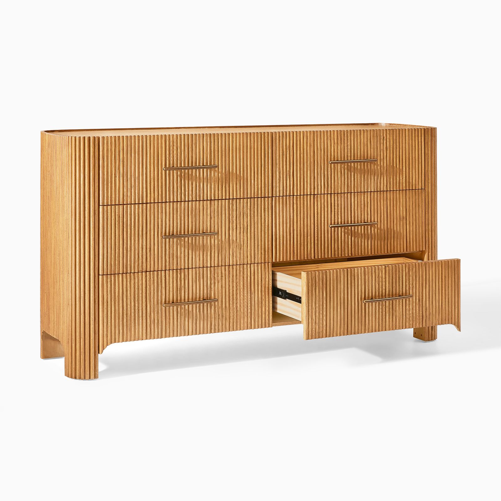 4-Piece Mid Century Alexa King Size Fluted Oak Bedroom Set | HERNEST