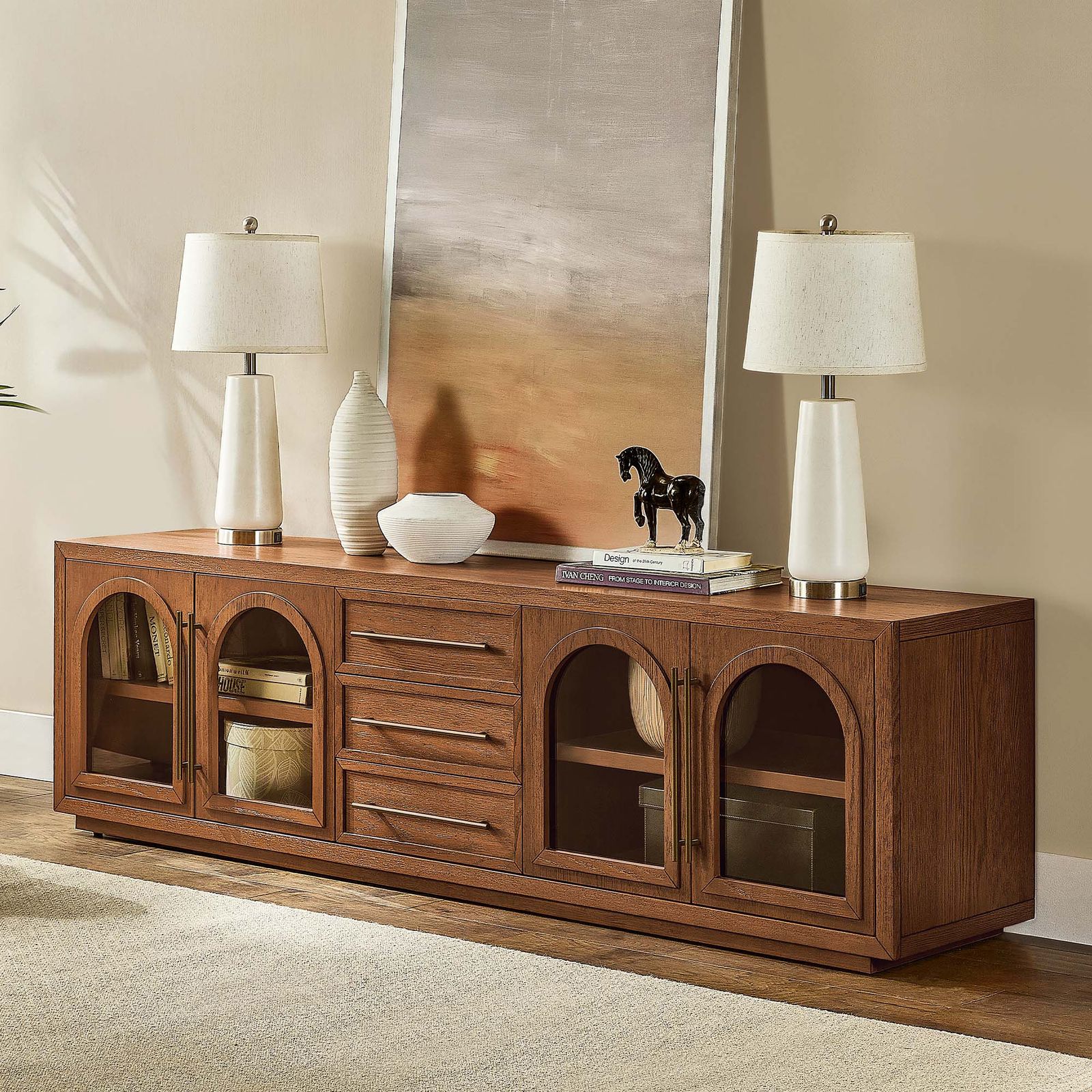 Lira 84 inch Warm Brown Solid Oak TV Stand | HERNEST