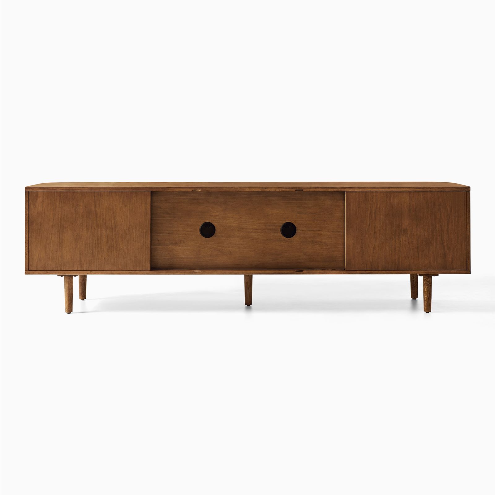Tristan 84 inch Warm Brown Solid Oak Tambour Door TV Stand with 4