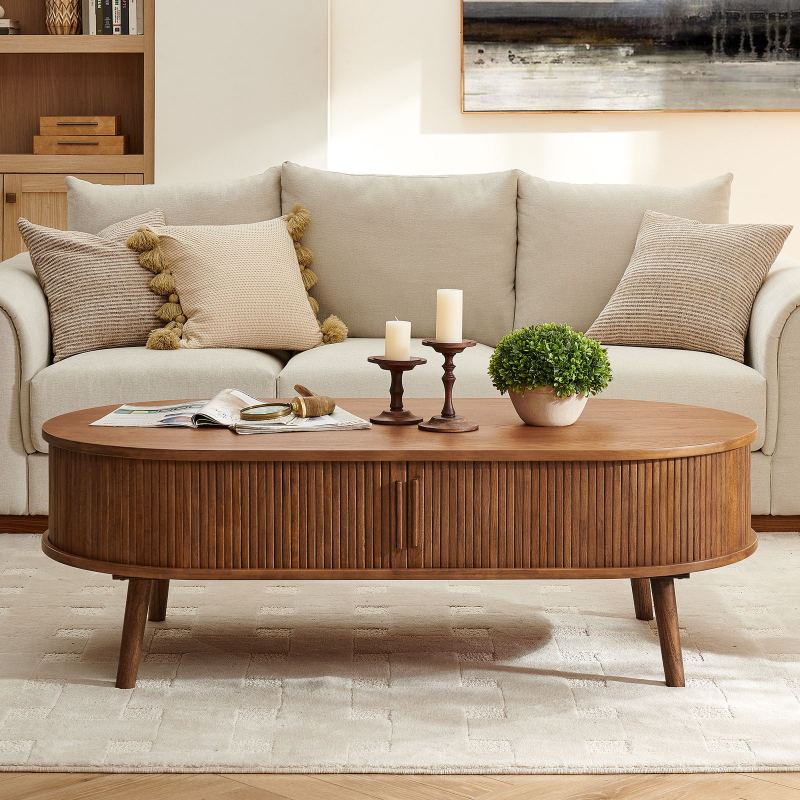 Valo 55 inch Warm Brown Solid Oak Coffee Table with Drawer | HERNEST