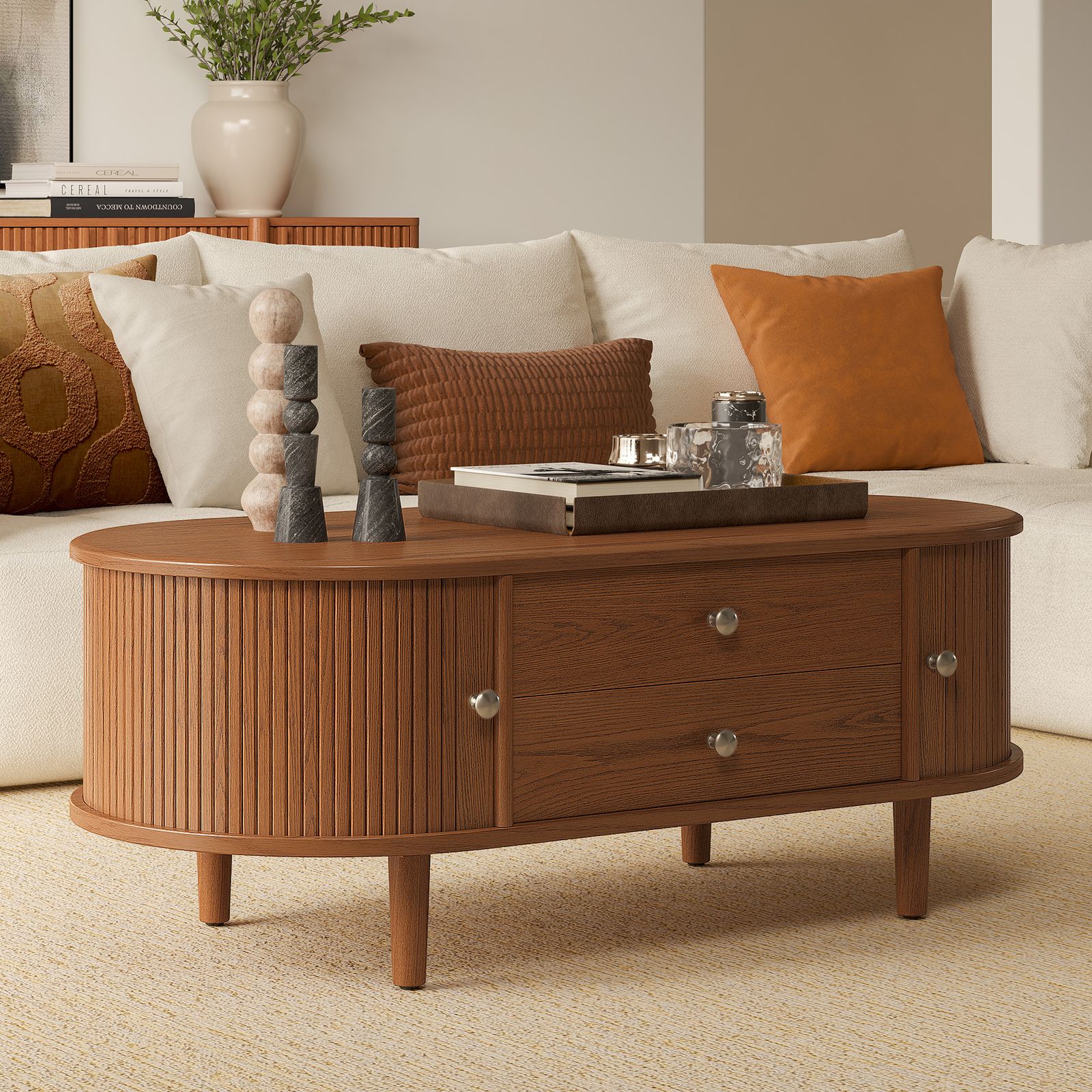 Tristan 47 inch Warm Brown Solid Oak Coffee Table with Drawers