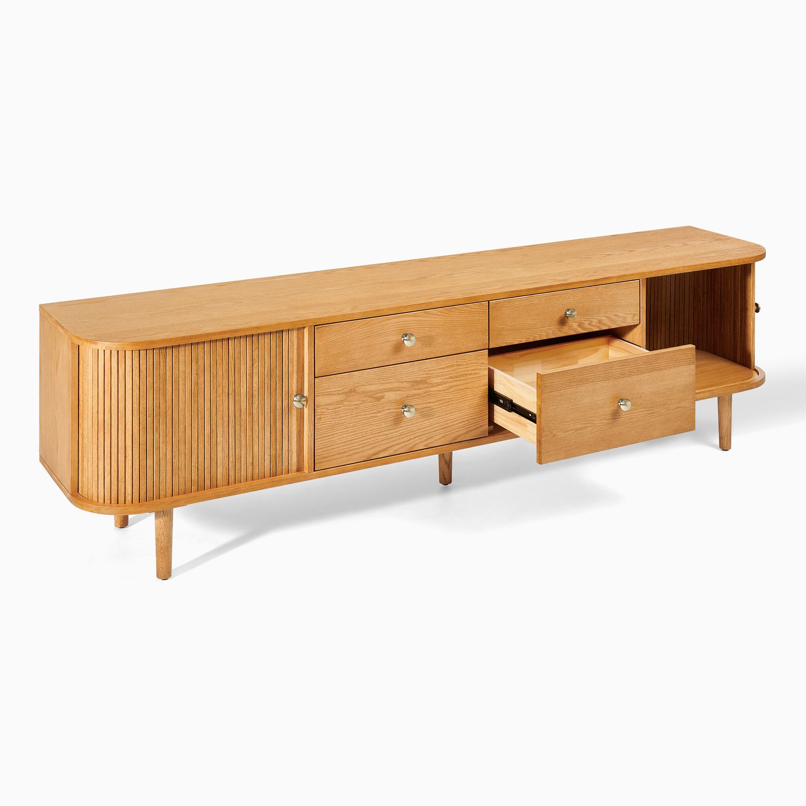 Tristan 84 inch Natural Solid Oak Tambour Door TV Stand with 4