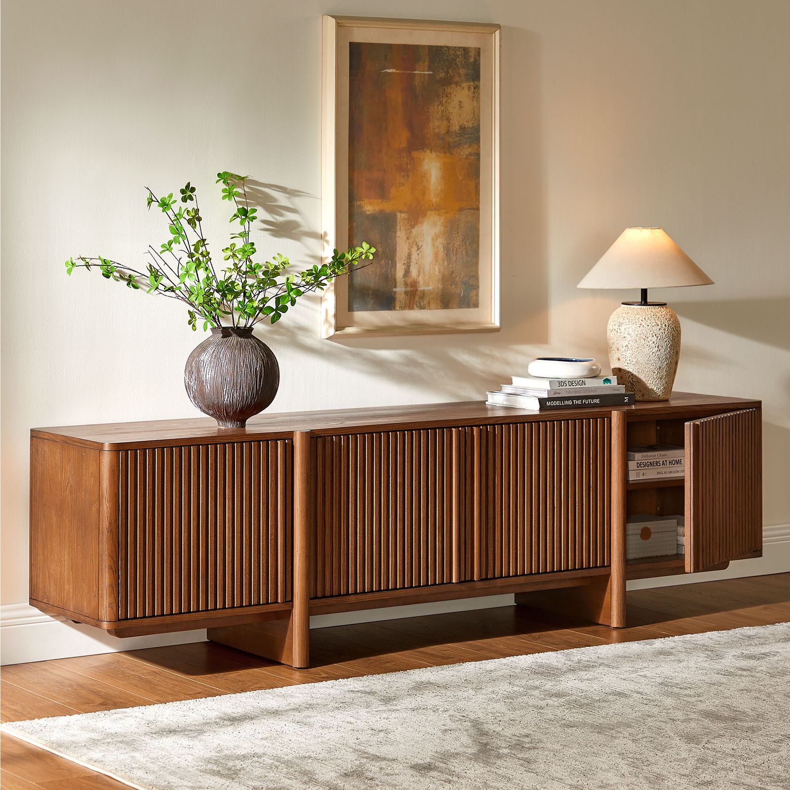 Sabina 84 inch Brown TV Stand with Adjustable Shelves and Solid