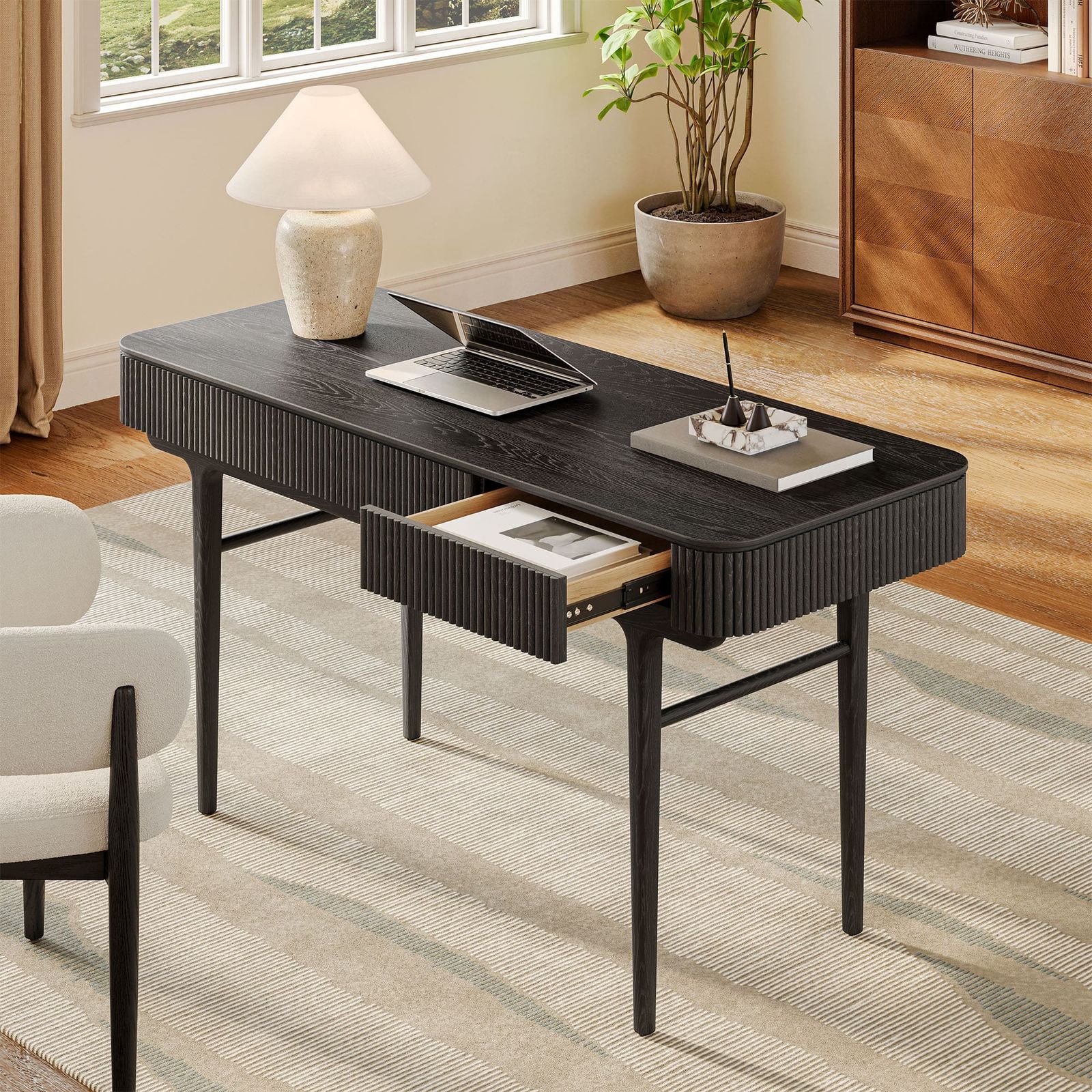 Lumina 59 inch Mid Century Modern Oak Home Office Desk with 3