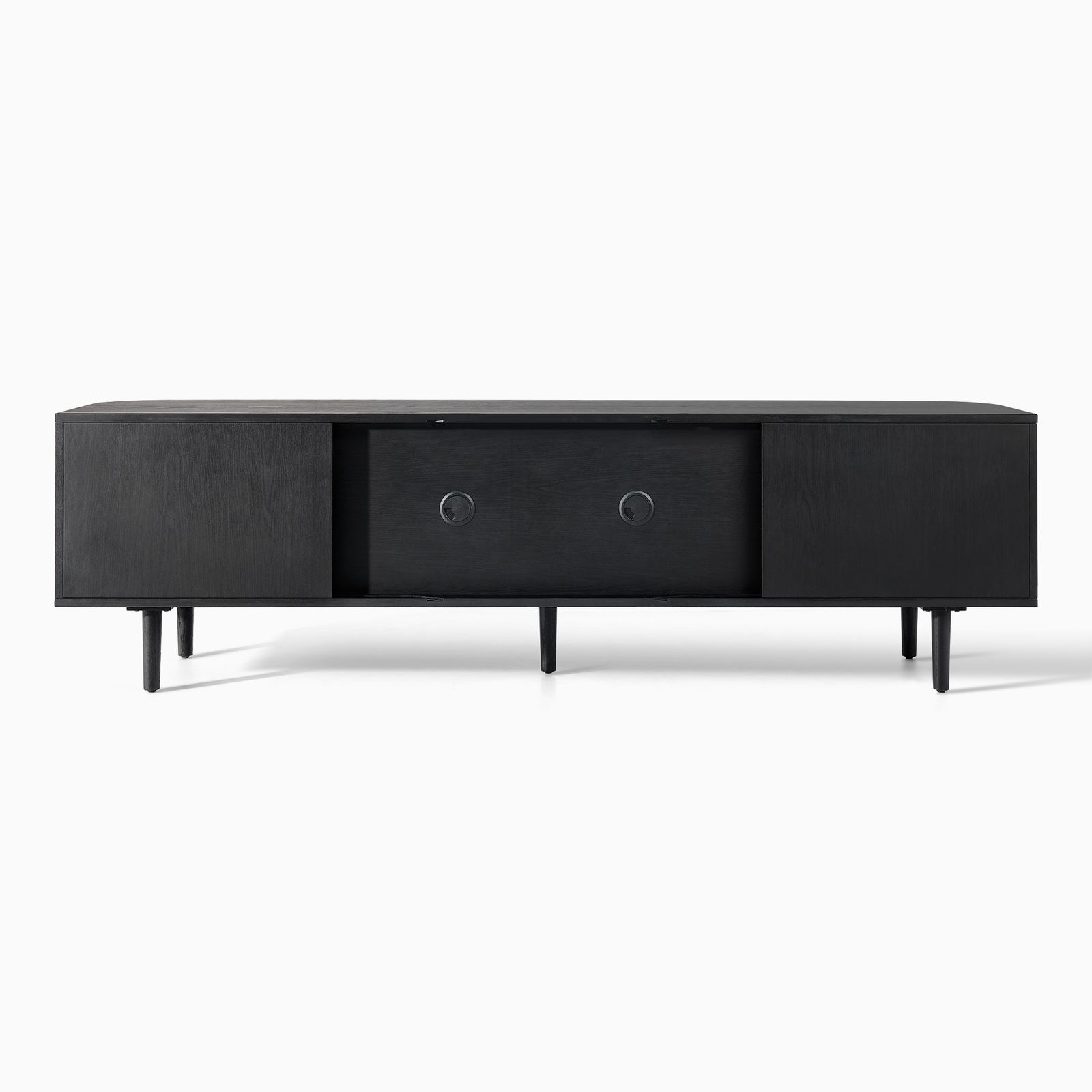 Tristan 84 inch Black Solid Oak Tambour Door TV Stand with 4
