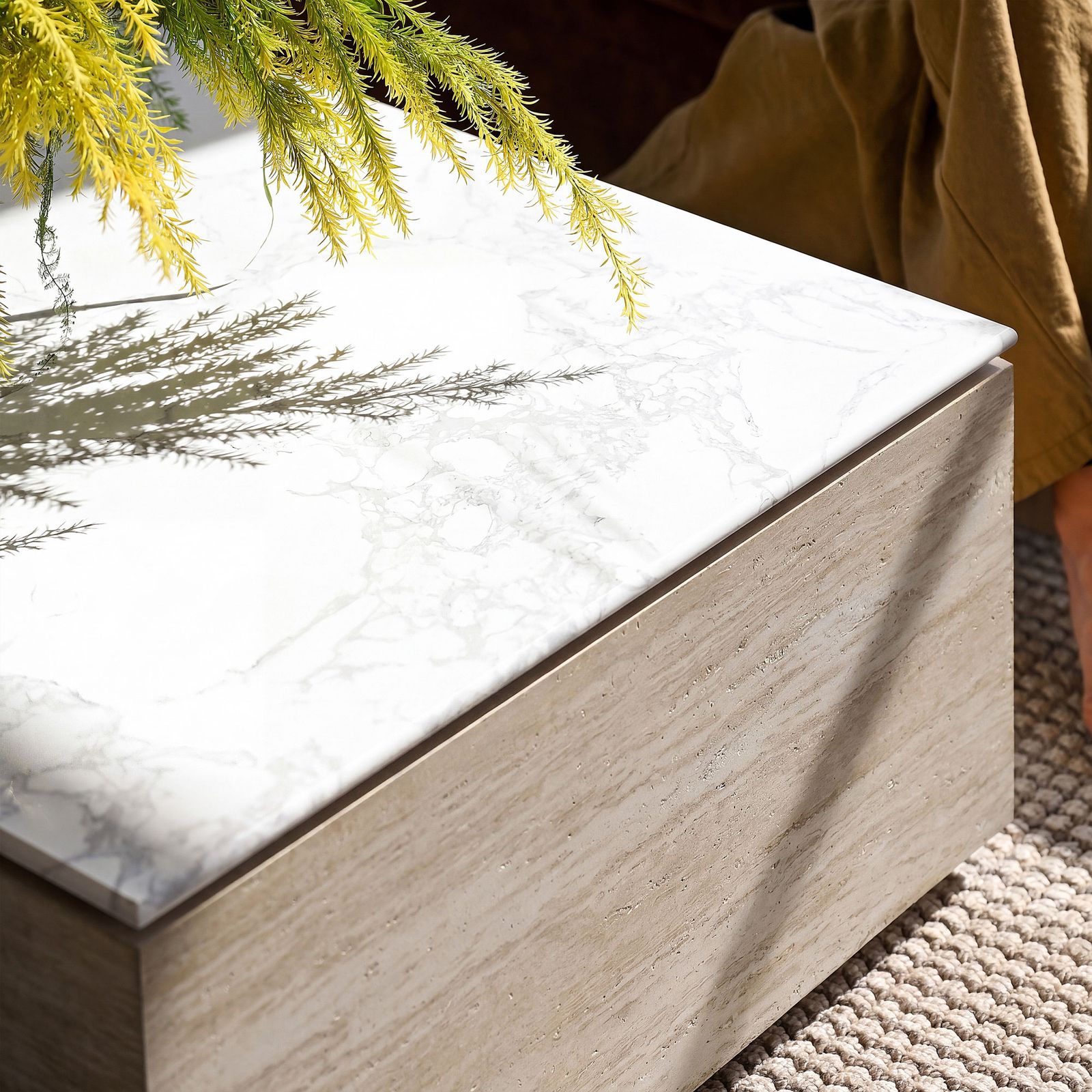 Renata 47 inch Marble Tabletop Coffee Table with Travertine