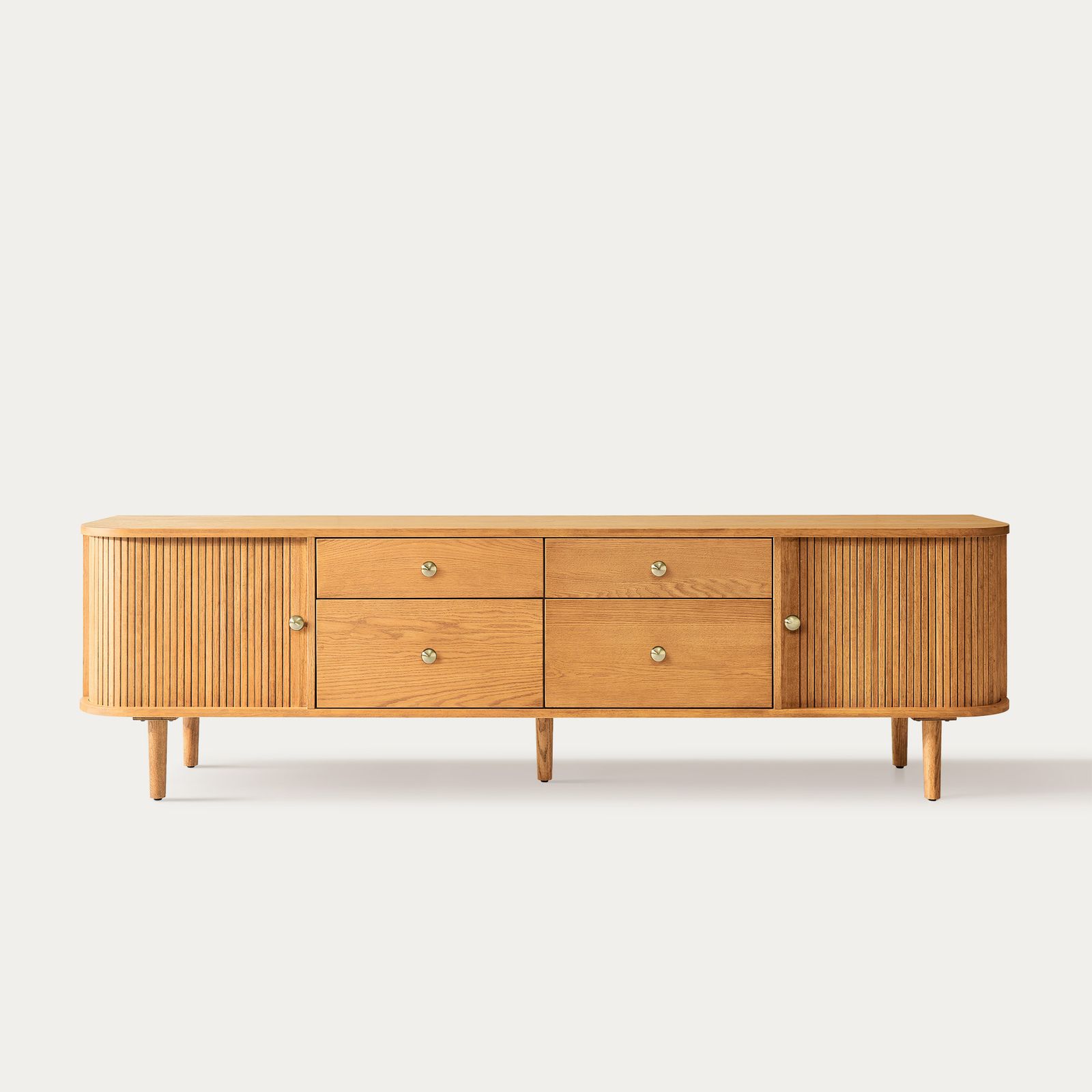 Tristan 84 inch Natural Solid Oak Tambour Door TV Stand with 4