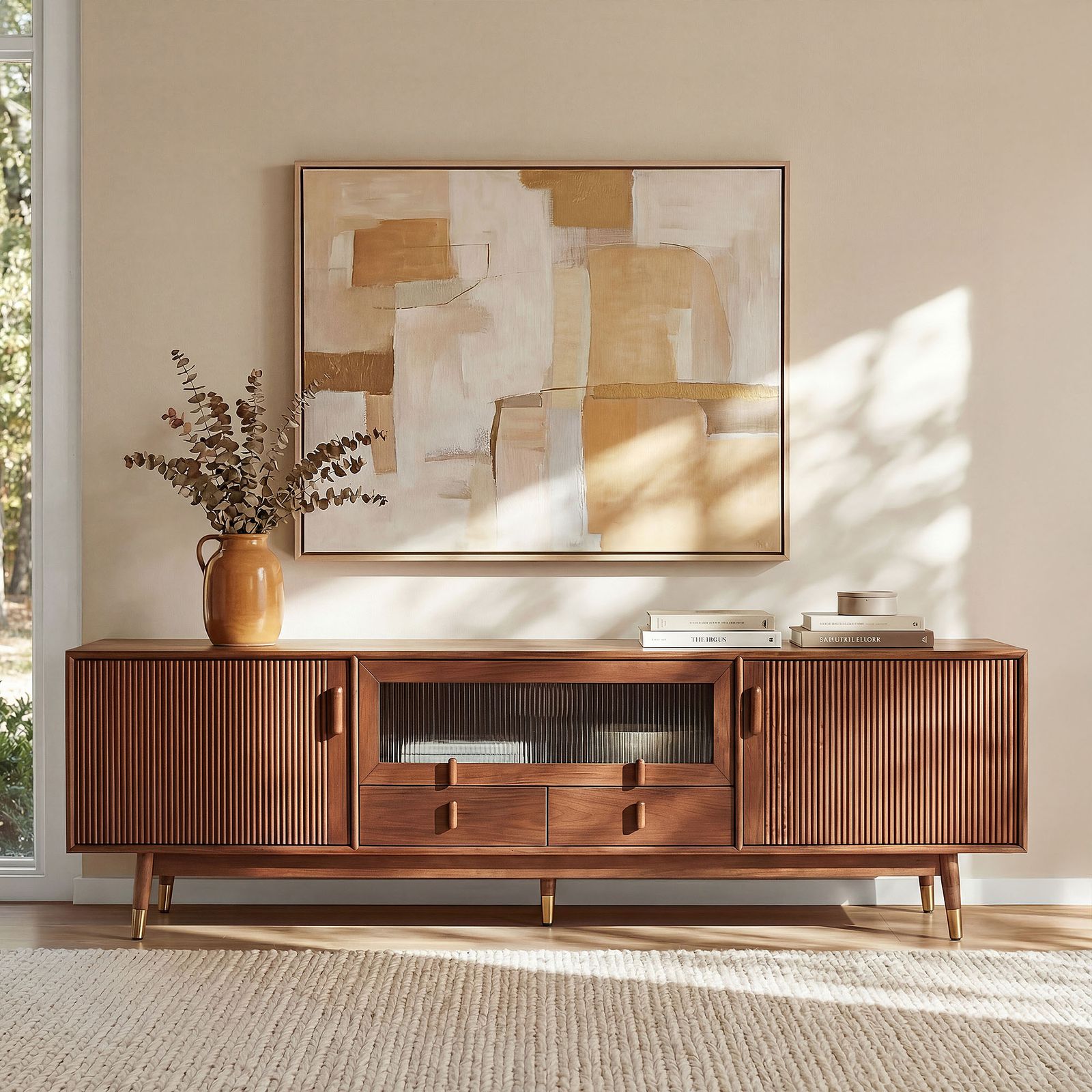 Stavn 72 inch MCM Fluted Solid Wood TV Stand | HERNEST