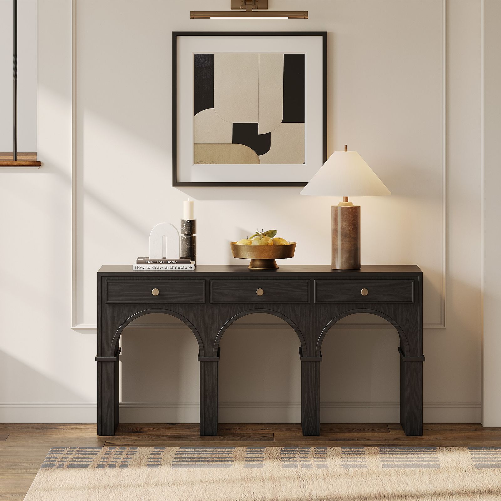 Solvind 60 Inch Arch Console Table in Black Oak | HERNEST