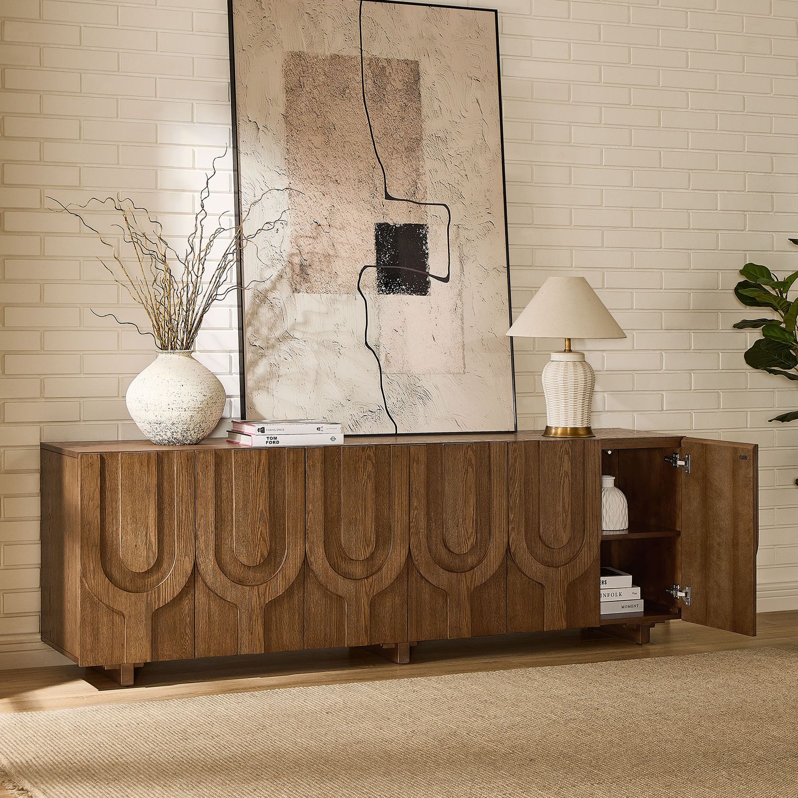 Tulipan 84 inch Brown TV Stand with Adjustable Shelves and Solid