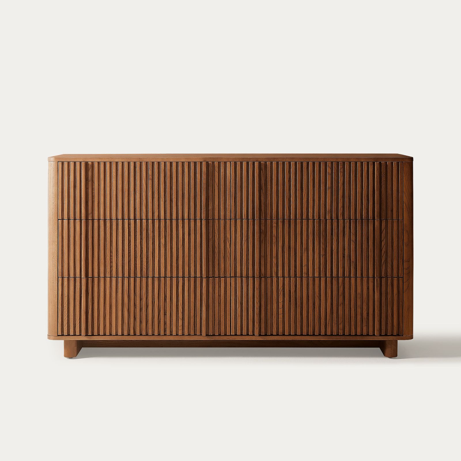 Sabina 60 inch Fluted Ash Wood 6-Drawer Dresser with Solid Wood