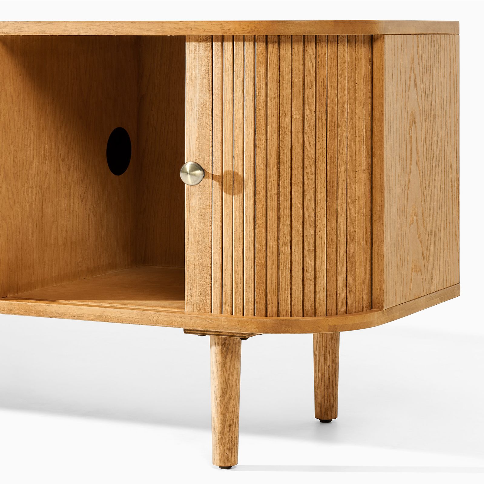 Tristan 84 inch Natural Solid Oak Tambour Door TV Stand with 4