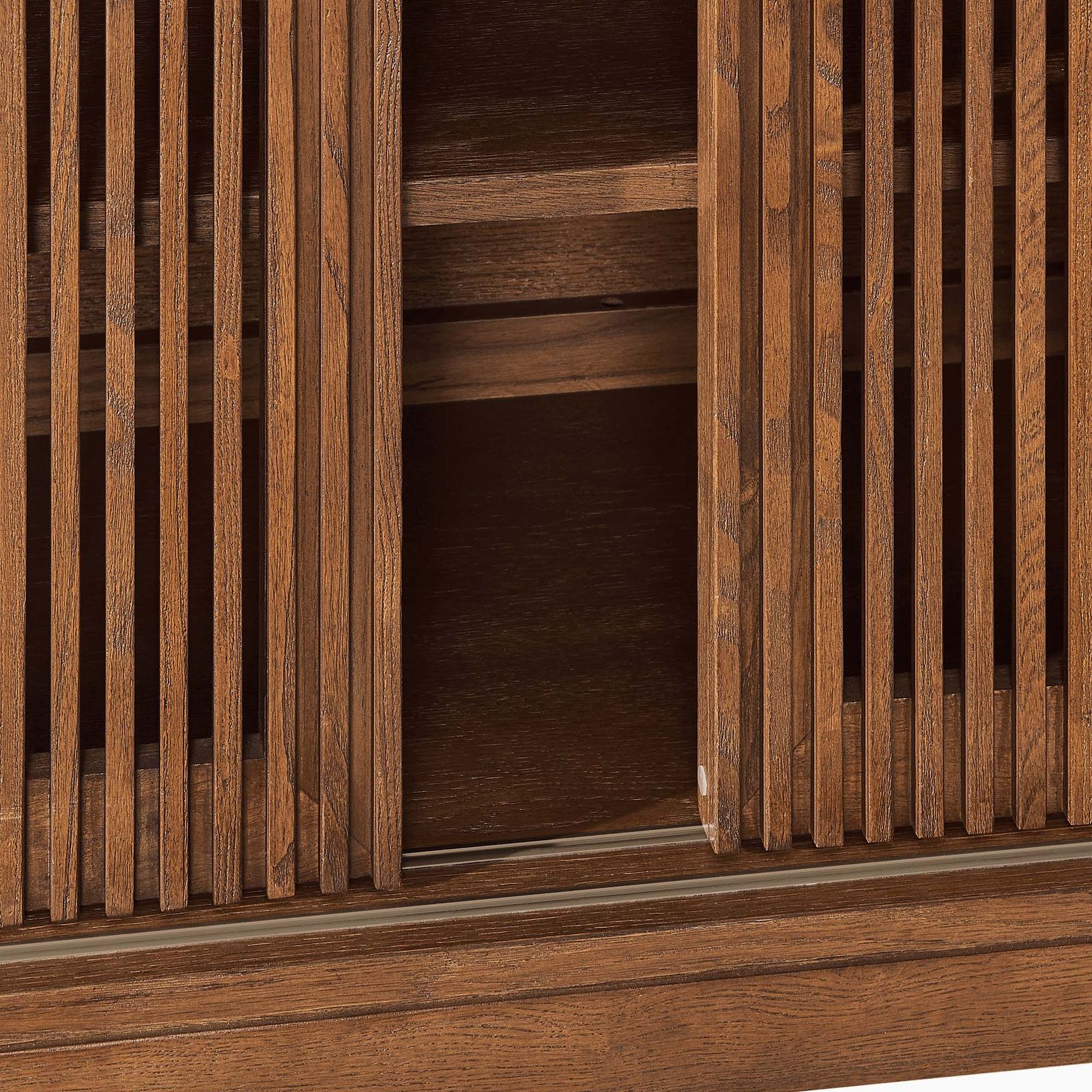 Astrid 84 inch MCM Slatted TV Stand with Sliding Door Cabinet & 2