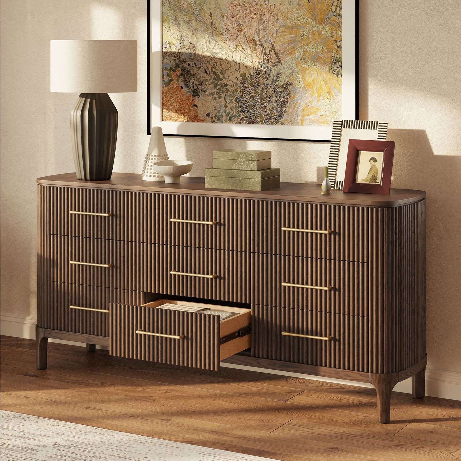 brown oak dresser Lodge and Loft Dark 6 Drawer From Vaughan Bassett 3/4 inches Width of drawer box Coaster Andover Dark Oak 8-drawer