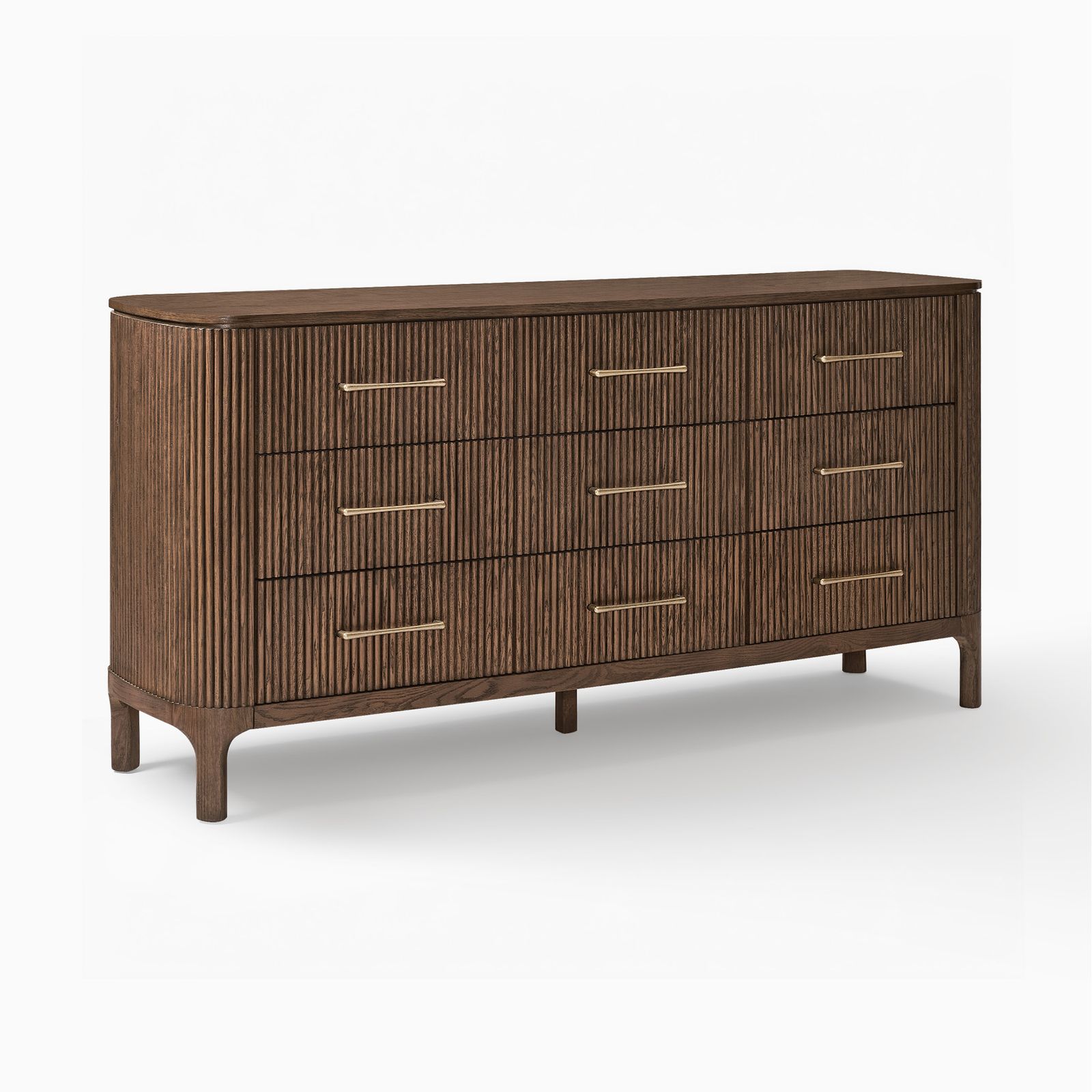 バレエ unoa department Starry sky smoky Degage Skugga 70 inch Dark Brown Fluted Solid Oak Wood 9-Drawer Dresser