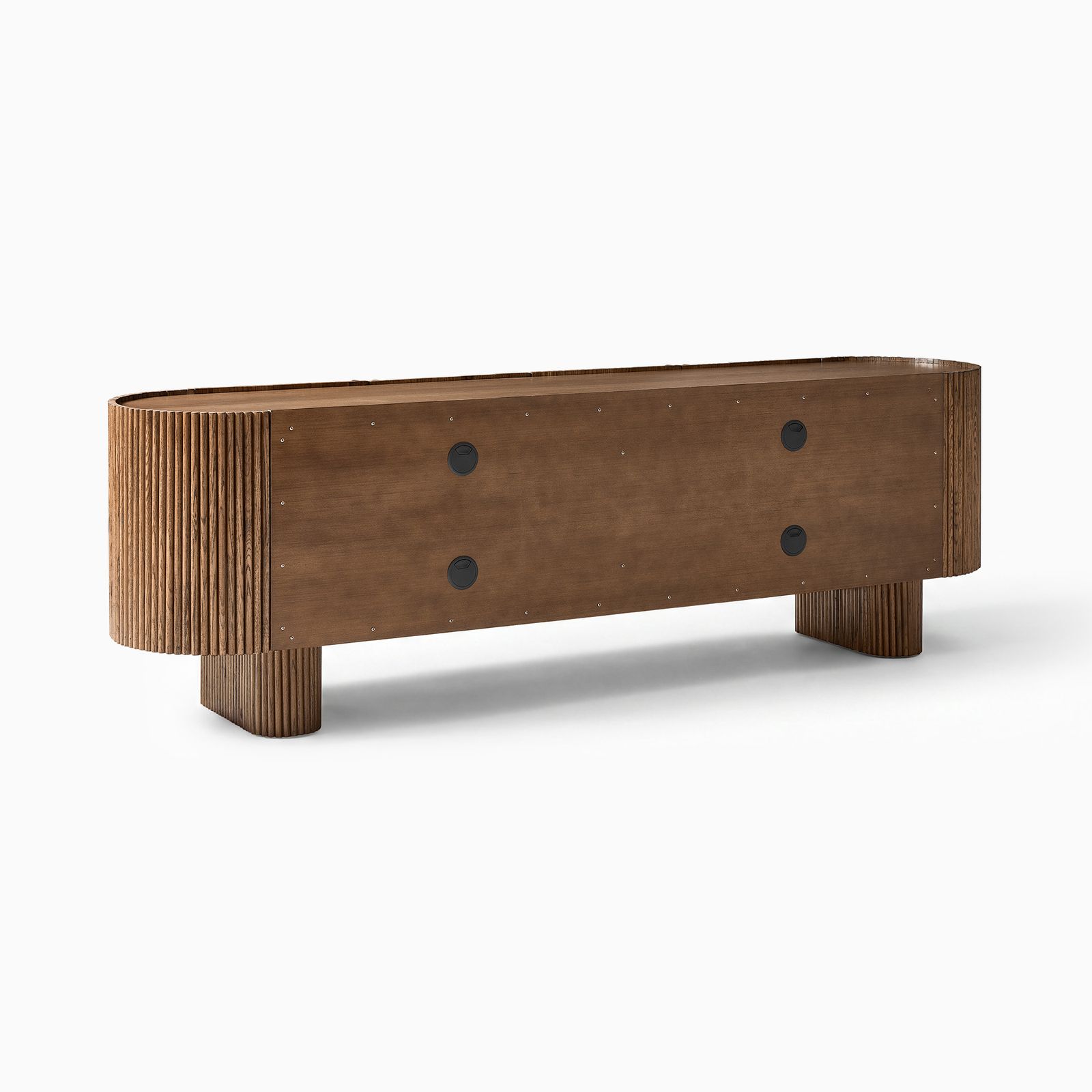 Marisol 84 inch Brown Oval Oak TV Stand with Adjustable Shelves