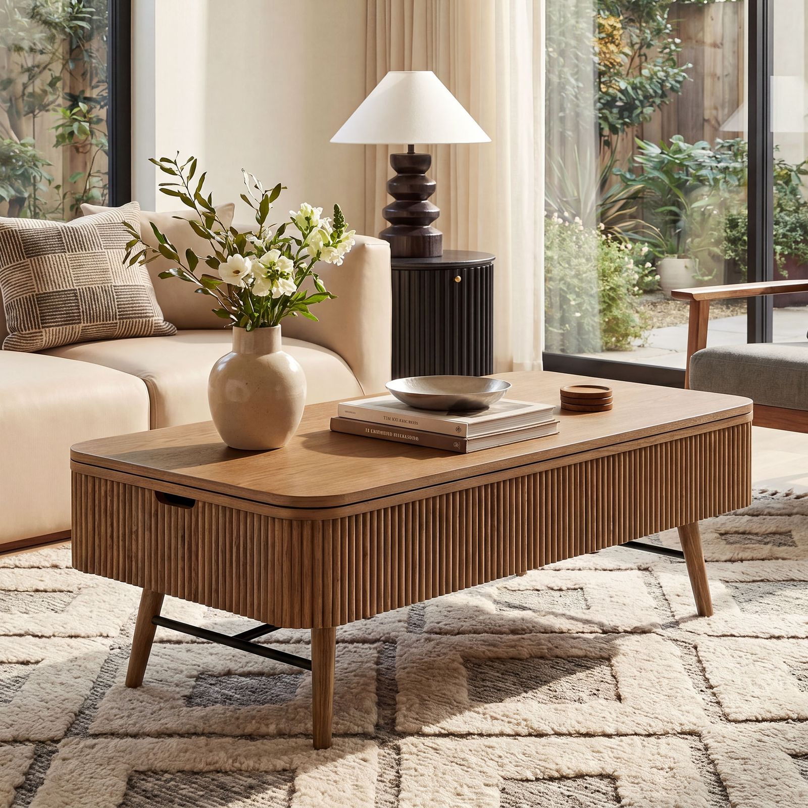Magnus 47 inch Lift Top Brown Oak Coffee Table with Drawers and