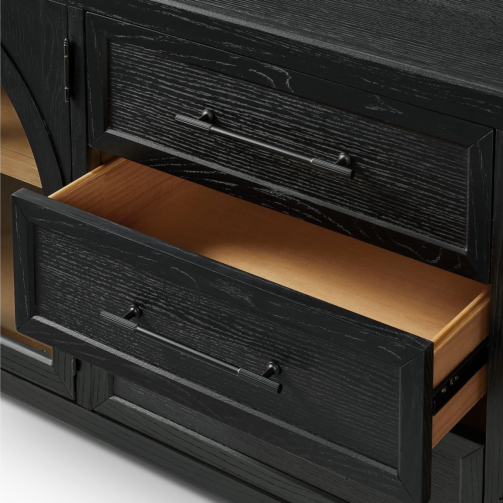 Valborg 80 Inch Black Mid-Century TV Stand with Arched Design