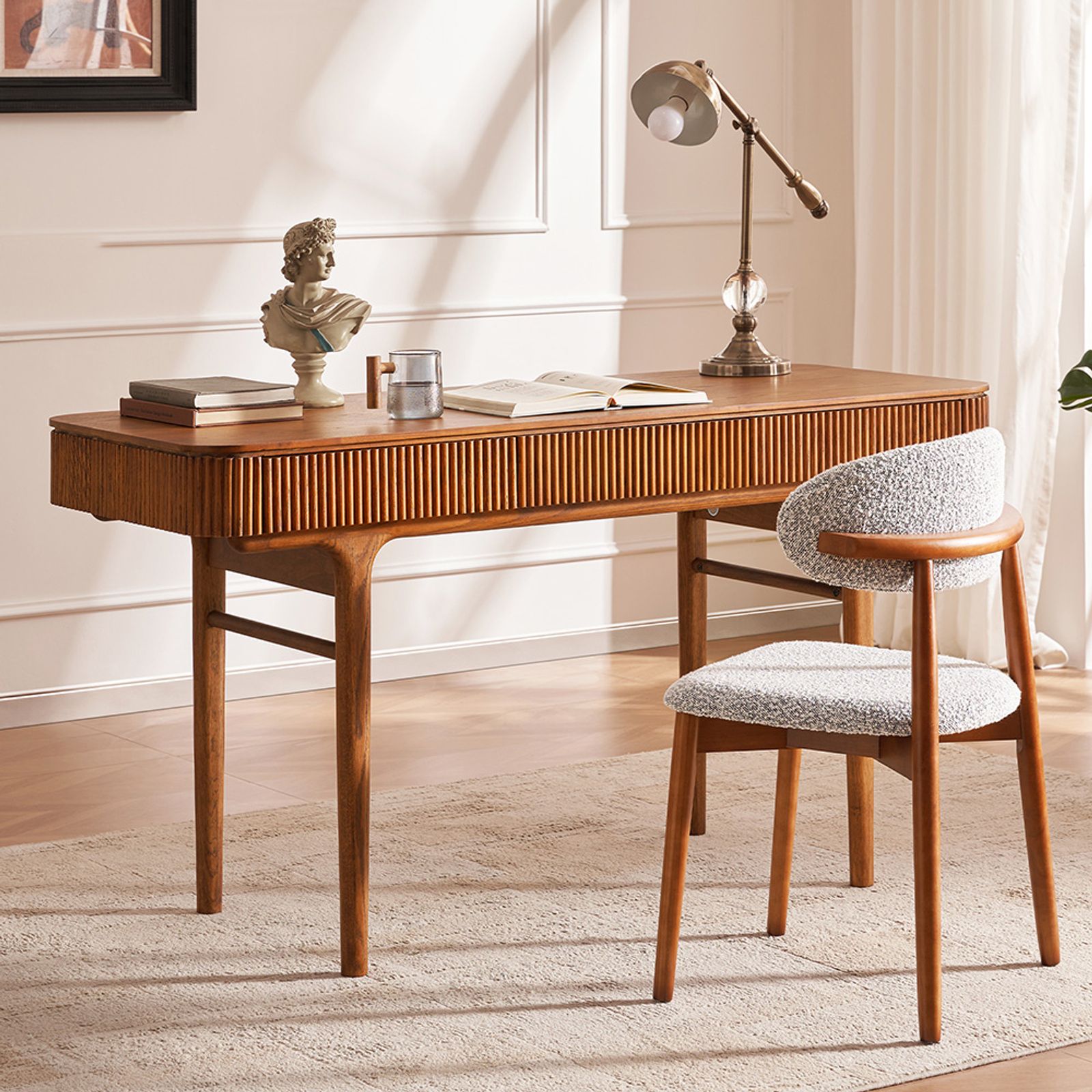 Lumina 59 inch Mid-century Modern Oak Office Desk with 3 Storage