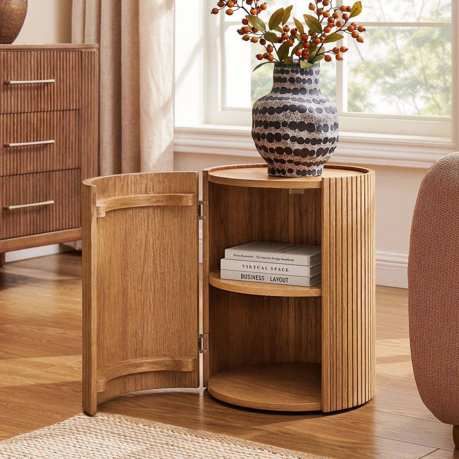 Elliot 16 inch Round Natural Solid Oak Side Table | HERNEST