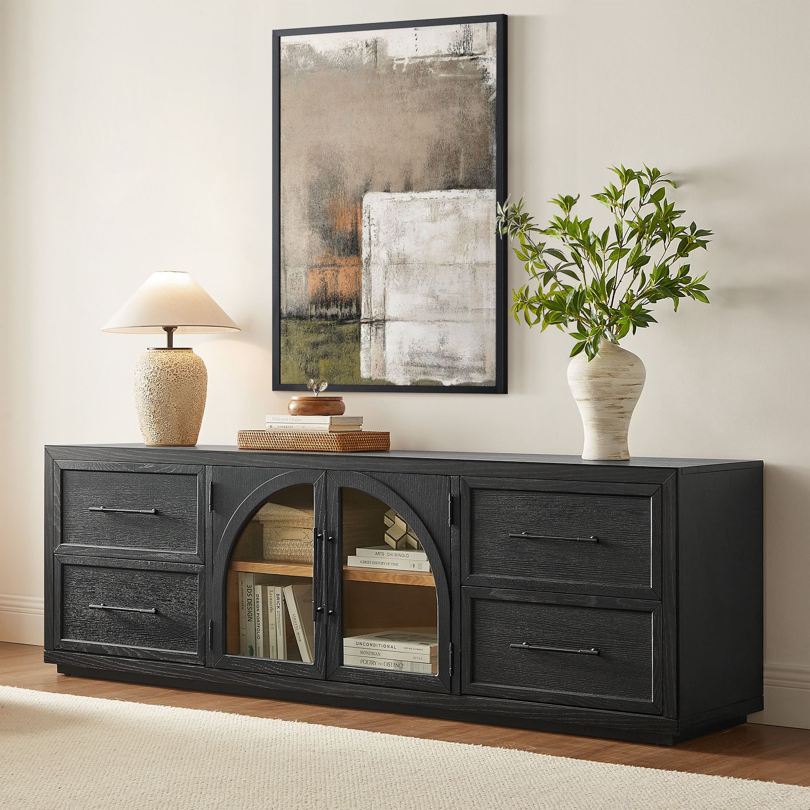 Valborg 80 inch Black TV Stand with 4 Drawers and Adjustable